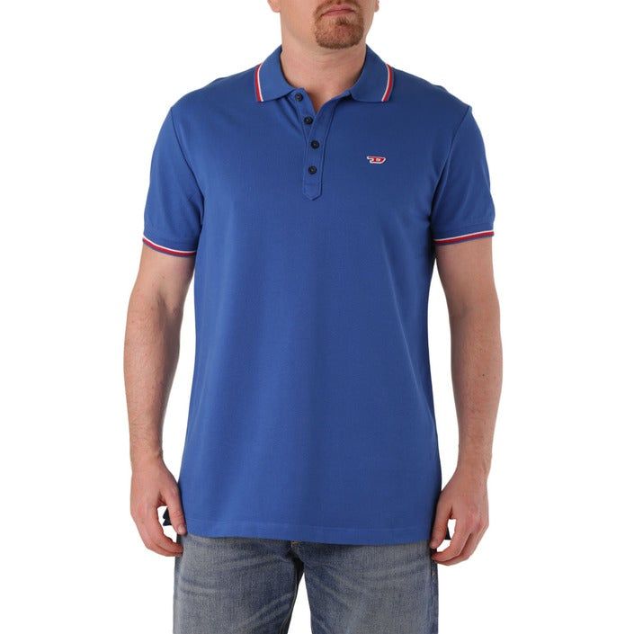 Brand: Diesel Gender: Men Type: Polo Season: Spring/Summer  PRODUCT DETAIL • Color: blue • Fastening: buttons • Sleeves: short • Collar: polo  COMPOSITION AND MATERIAL • Composition: -100% cotton  •  Washing: machine wash at 30°