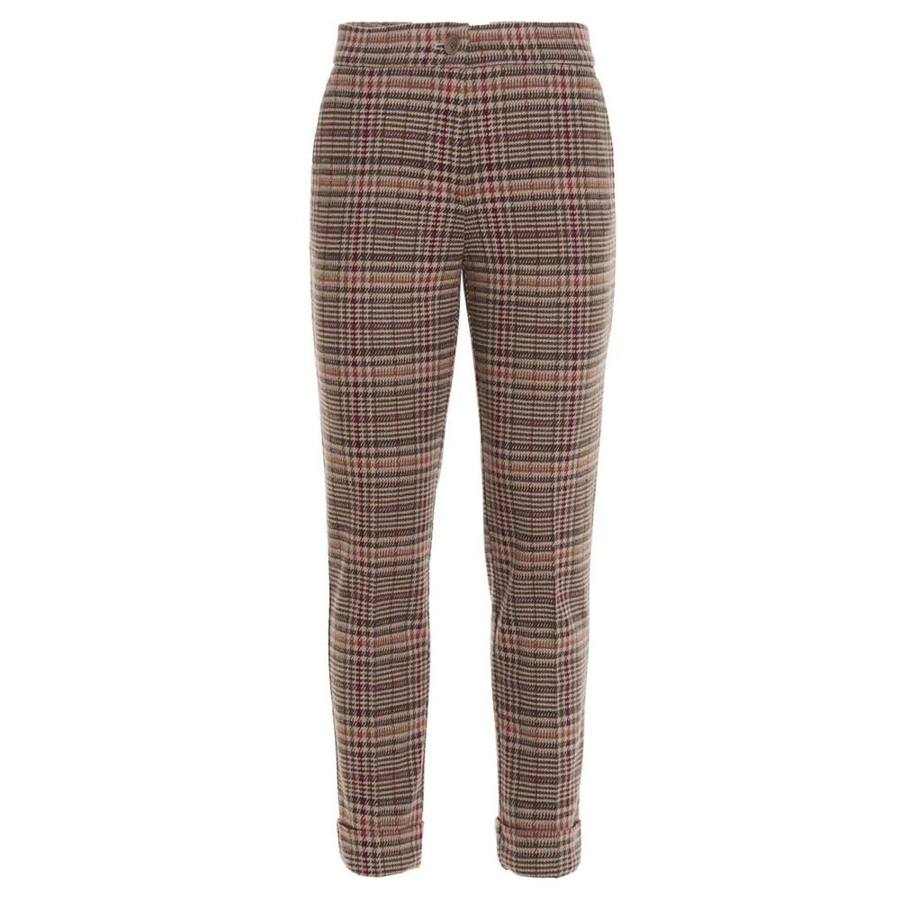Milano' cotton and wool blend check pants with a zip and button fastening, and turn up leg bottoms.