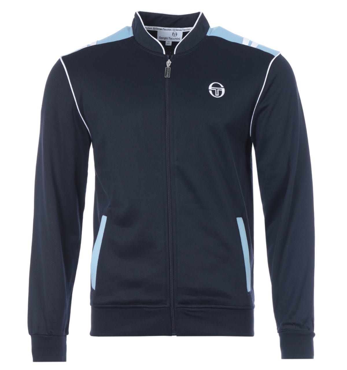 World renowned Italian sportswear brand Sergio Tacchini has been representing authenticity, craftsmanship and style since 1966, through their heritage and classic designs. The Sammy Track Top is crafted from a comfy cotton blend, featuring a stand up collar, full zip closure, twin side welt pocket, ribbed trims and sporty contrast stripes and accents. Finished with the iconic Sergio Tacchini logo embroidered at the chest. Regular Fit, Cotton Poly Blend, Stand Up Collar, Full Zip Closure, Twin Side Welt Pockets, Contrast Accents, Sergio Tacchini Branding. Style & Fit: Regular Fit, Fits True to Size. Composition & Care: 60% Polyester, 40% Cotton, Machine Wash.