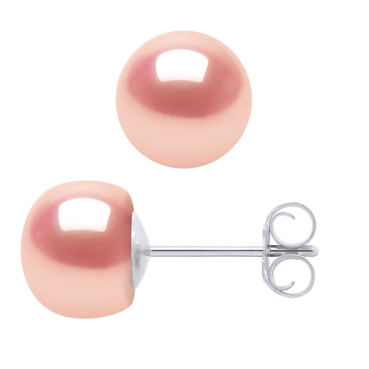 Earrings of 925 Sterling Silver and true Cultured Freshwater Pearls Button 7-8 mm - 0,31 in - Natural Pink Color and Push system - Our jewellery is made in France and will be delivered in a gift box accompanied by a Certificate of Authenticity and International Warranty