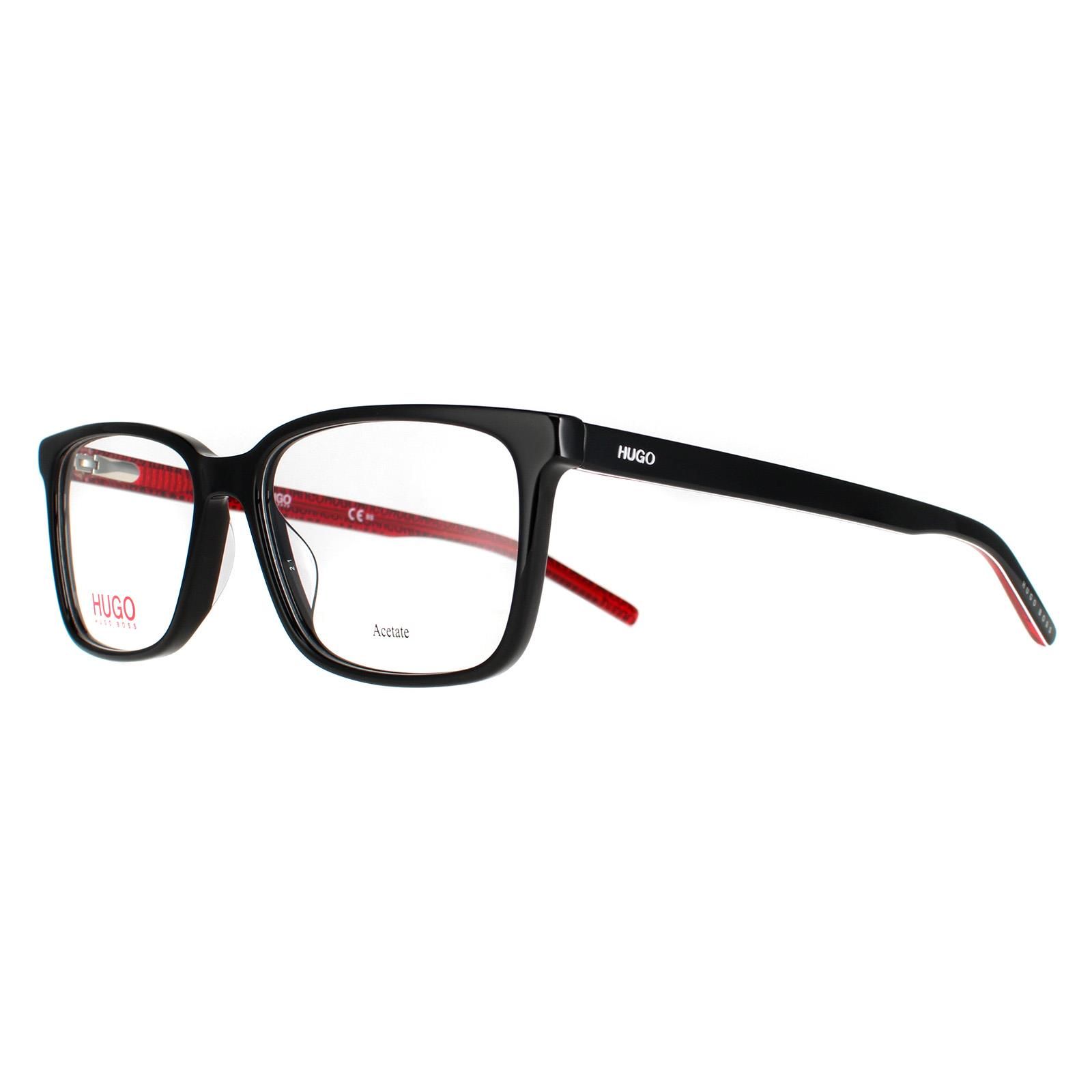 Hugo by Hugo Boss Rectangular Mens Black with Red HG1010  Hugo by Hugo Boss are a classic rectangular style with a metal frame front and lightweight plastic temples with Hugo branding and adjustable nose pads for comfort.