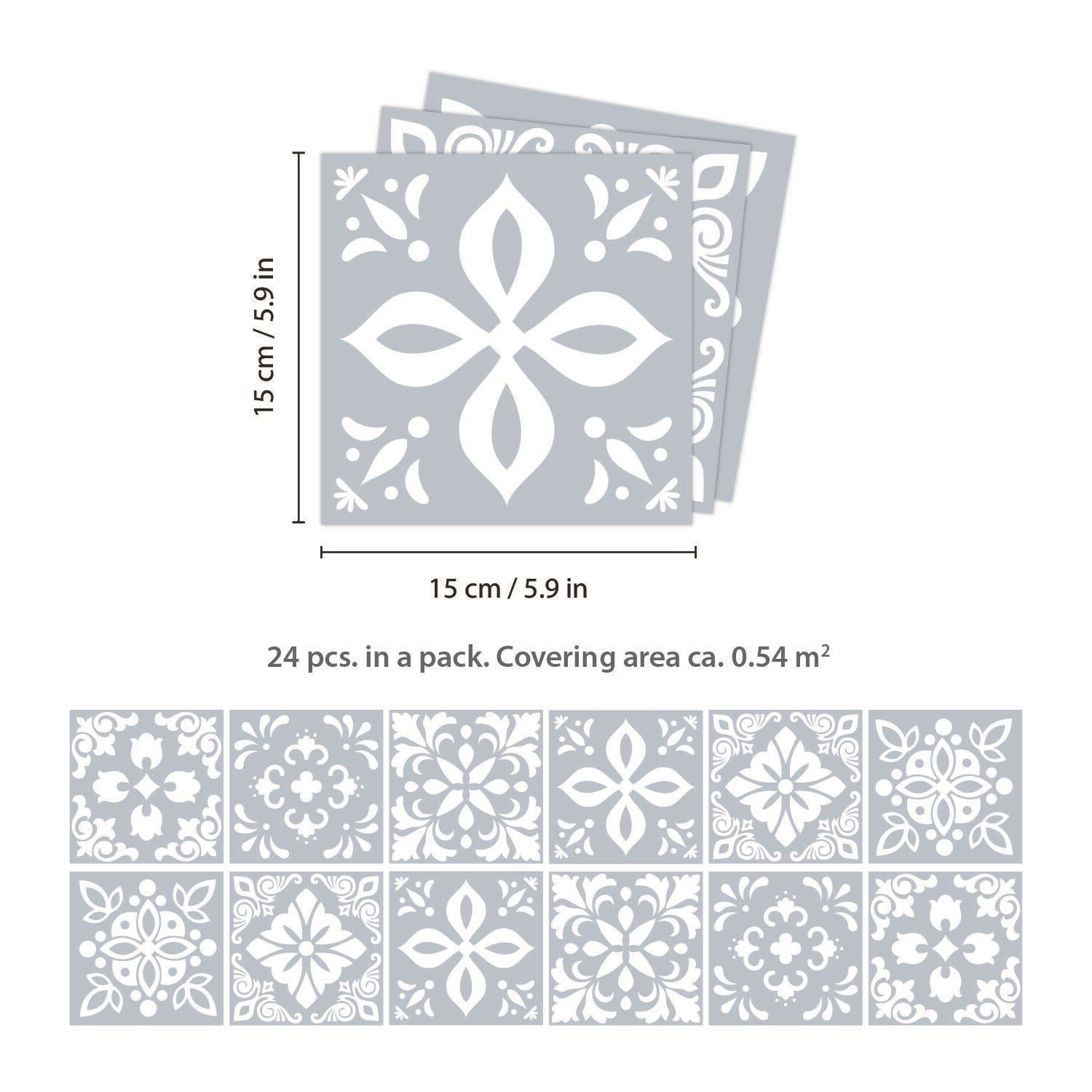 Triana Blue Grey Cemente Spanish Wall Tile Sticker Set - 15 x 15 cm (6 ...