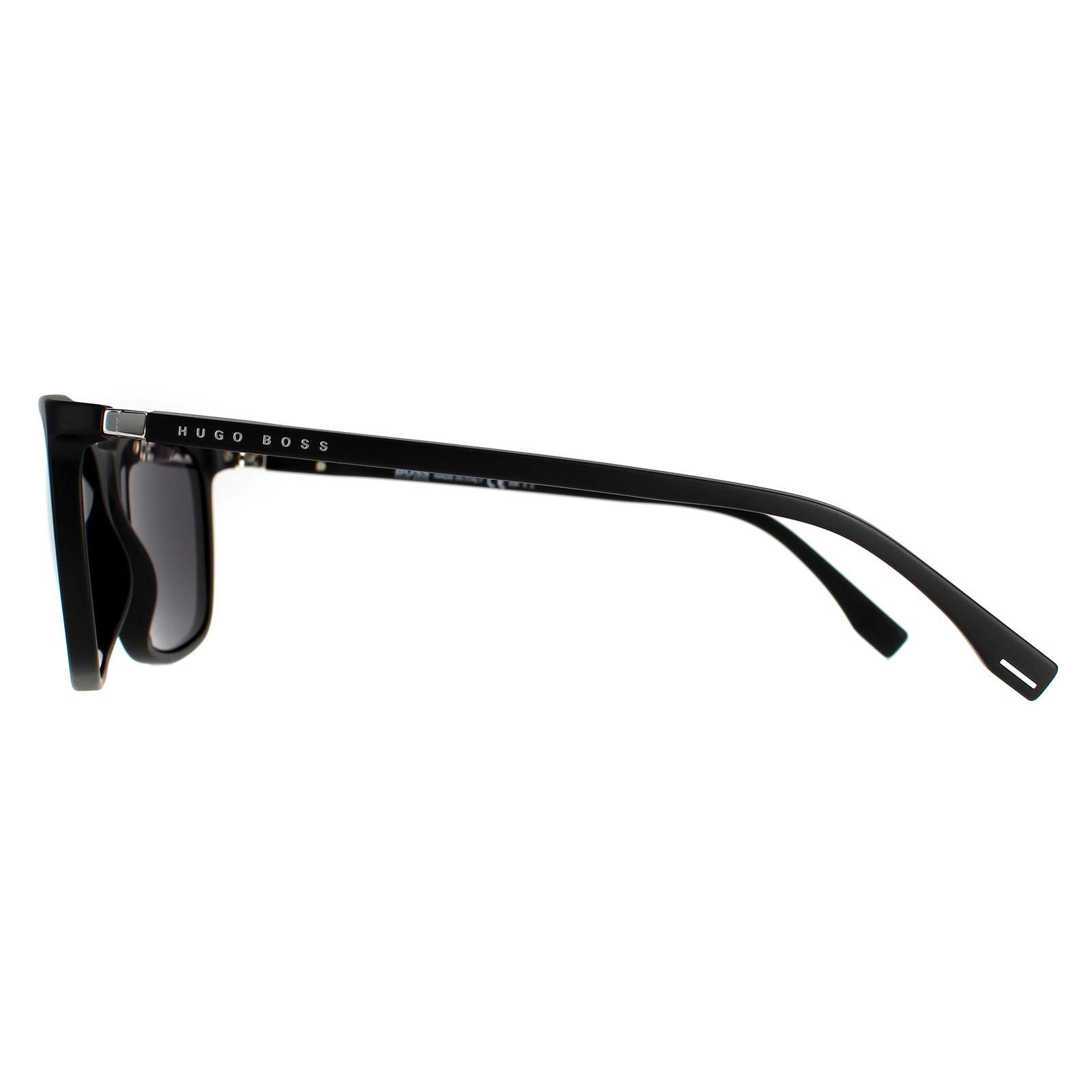 Hugo Boss Rectangle Mens Matte Black Grey Polarized BOSS 0959/S/IT  Hugo Boss are made in Optyl for a flexible lightweight and hypo-allergenic finish with integrated flexible hinges. The classic Hugo Boss logo appears on the temples and right lens
