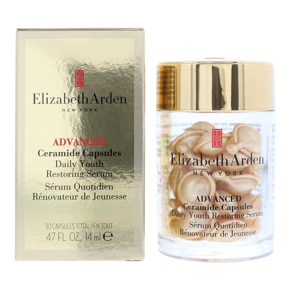 The Elizabeth Arden Advanced Ceramide Capsules Daily Youth Restoring Serum is a magically potent and pure anti aging treatment. The serum is a triple powered capsule thanks to the blend of Ceramide Lipid complex, Botanical complex technology and Tsubaki Oil. When used it helps to enhance to revitalise the texture of skin, support the radiance of skin, support natural collagen, reduces fine lines and wrinkles, enhances hydration and soothes and softens the skin making it the complete product for skin care. The Elizabeth Arden Advanced Ceramide Capsules Daily Youth Restoring Serum is lightweight, silky to the touch and has a delightful fragrance making it a joy to use, as well as having such great results.