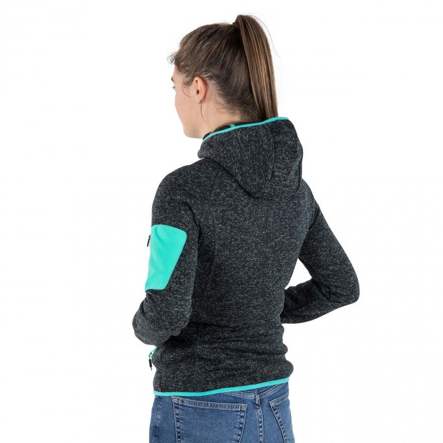 Marl knitted jersey fleece. Brushed back. Grown on hood. Contrast low profile zips. Stretch chin guard. 2 contrast zip pockets. 1 sleeve zip pocket with stretch fabric. Contrast stretch bindings. Aitrap. Knitted. 100% Polyester. Trespass Womens Chest Sizing (approx): XS/8 - 32in/81cm, S/10 - 34in/86cm, M/12 - 36in/91.4cm, L/14 - 38in/96.5cm, XL/16 - 40in/101.5cm, XXL/18 - 42in/106.5cm.
