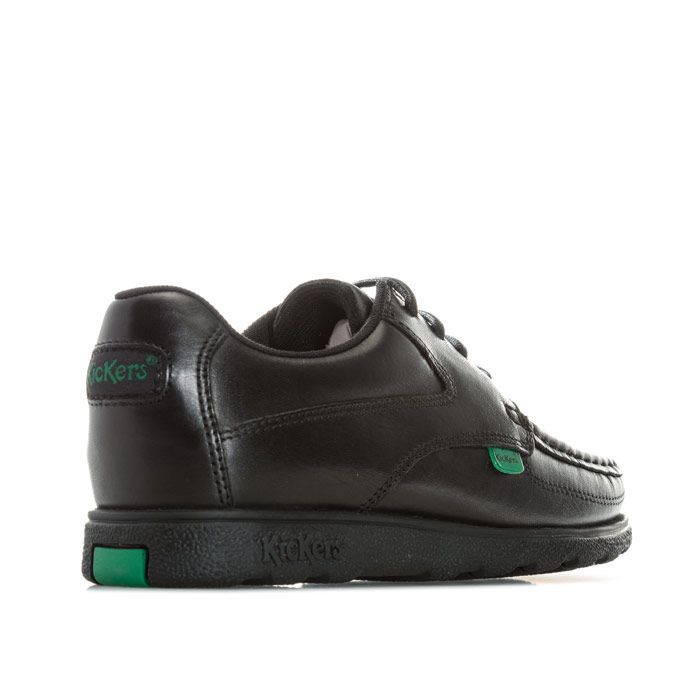 Children Boys Kickers Fragma Lace Shoe in Black<BR><BR>-Lace-up <BR>-Kickers tab logo to side <BR>-Padded ankle <BR>-Green detail to heel<BR>-Branding to heel  side and tongue<BR>-Leather upper  Textile inner  Synthetic sole<BR>-Ref:114237
