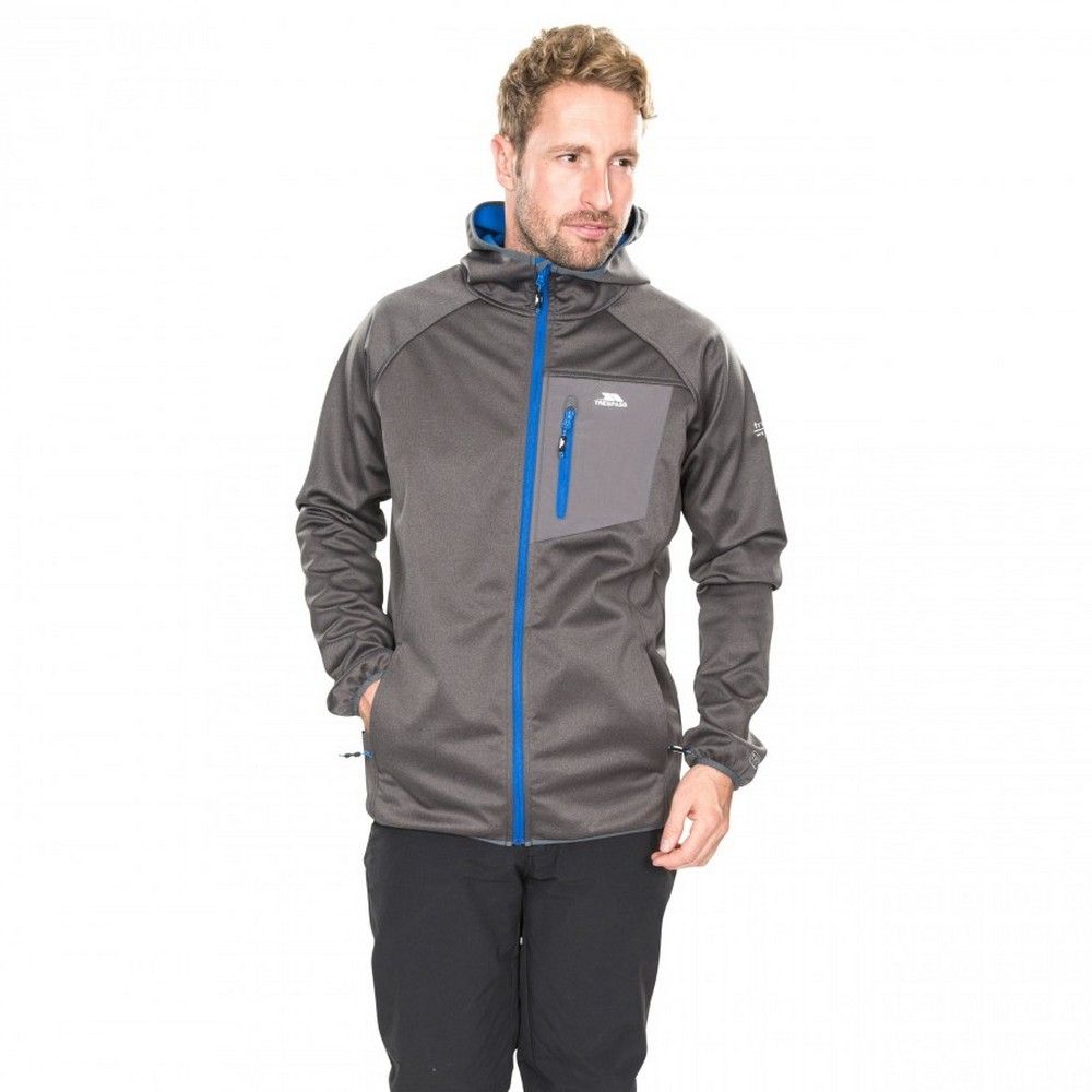 The Dayton mens soft-shell jacket is a lightweight outer layer that offers high performance on each wear. Crafted using a soft-shell fabric, this style of coat has some stretch to it meaning it will allow you to move freely, as will the elasticated binding at the hem and cuffs. As you go, a breathable finish will reduce condensation build-up so you`ll not have the feel of damp, cold fabric sticking against you. The fabric itself is waterproof to 8,000mm as well as windproof, for reliable and efficient defence against the elements. Not only that, the hood will offer additional coverage while a chin guard enables you to wear the zip up fully without chafing your skin. Grown on hood, waterproof and breathable jacket. 3 zip pockets. Low profile zips. Material: 100% Polyester TPU Membrane. Trespass Mens Chest Sizing (approx): S - 35-37in/89-94cm, M - 38-40in/96.5-101.5cm, L - 41-43in/104-109cm, XL - 44-46in/111.5-117cm, XXL - 46-48in/117-122cm, 3XL - 48-50in/122-127cm.