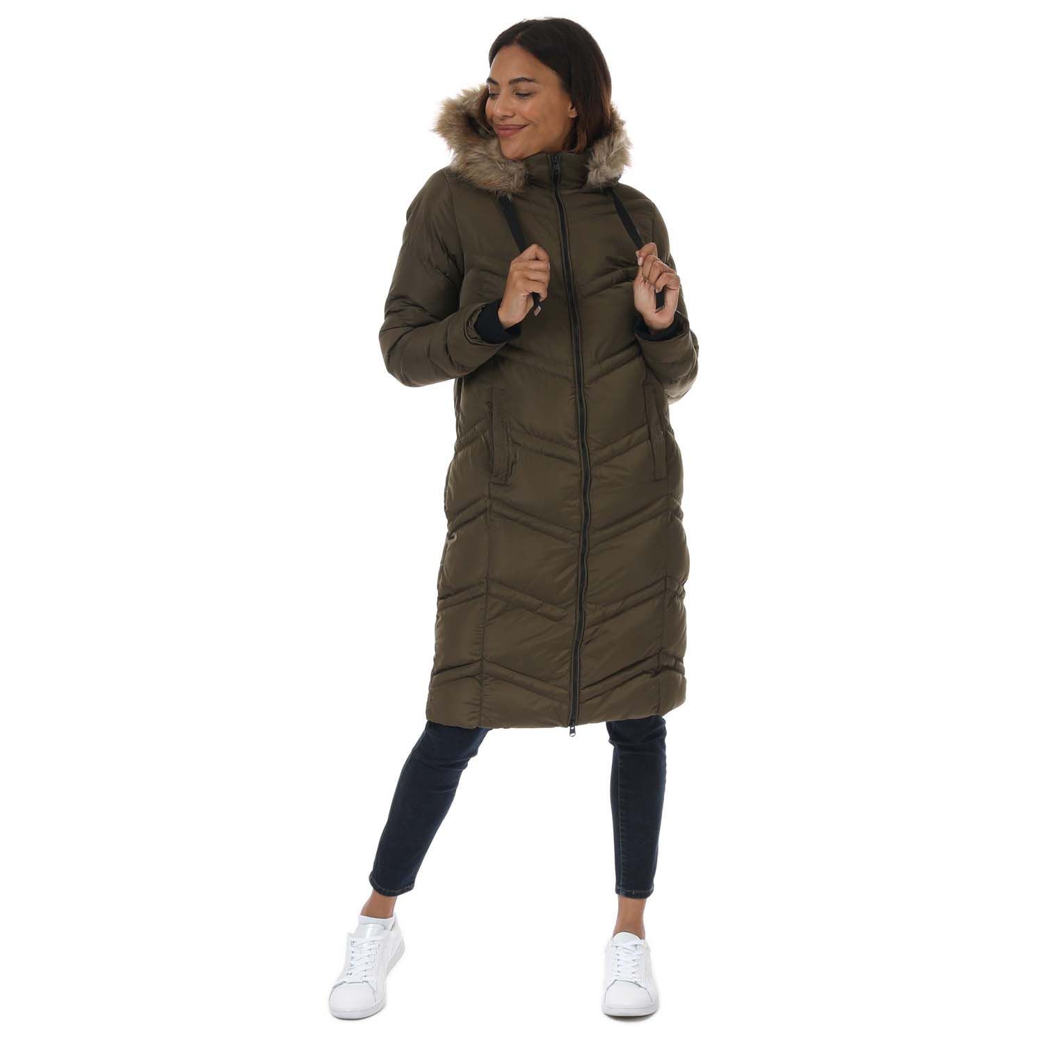 Women's Tokyo Laundry Palma Violet Long Puffer Jacket in Khaki