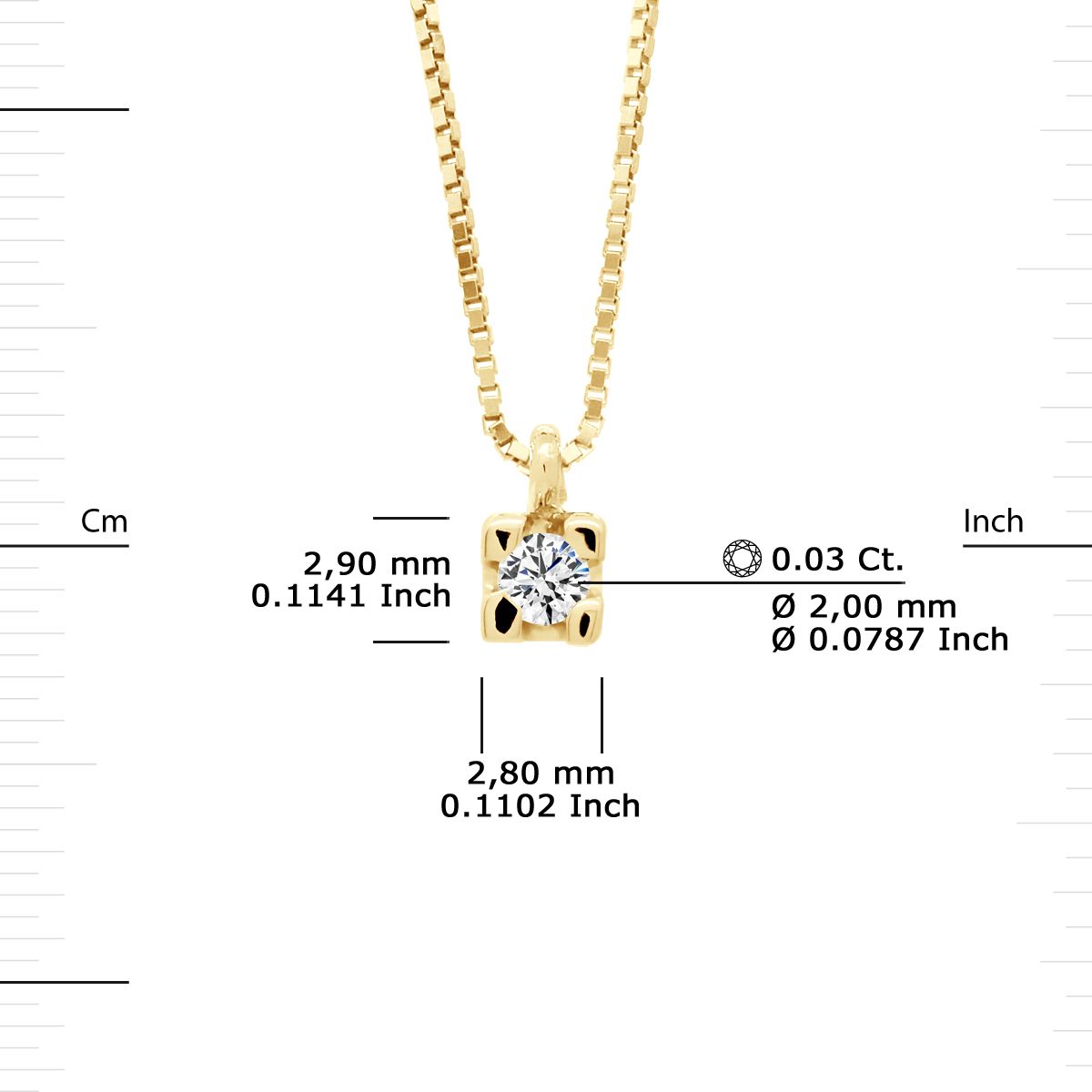 Necklace Solitaire - Diamonds 0,03 Cts - HSI Quality - Venetian Style chain Gold - Length 42 cm, 16,5 in - Our jewellery is made in France and will be delivered in a gift box accompanied by a Certificate of Authenticity and International Warranty