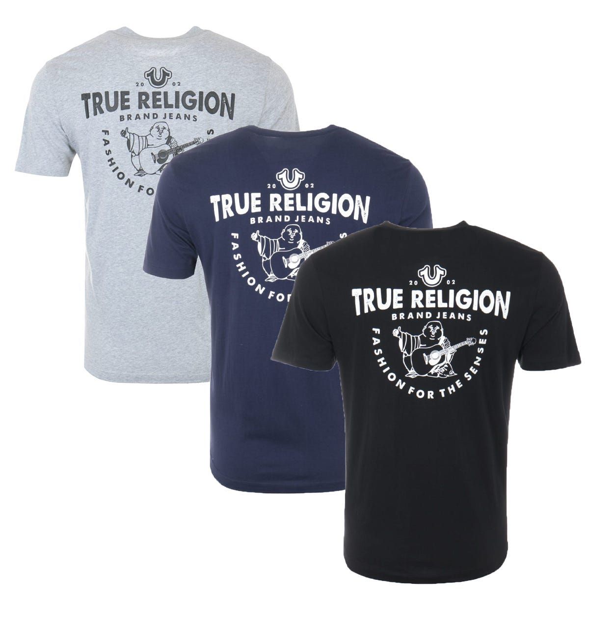 Founded in L.A back in 2002, True Religion have become global denim experts who have redesigned and reinvented the traditional five pocket jean. They quickly became known for quality craftsmanship, bold designs and the iconic lucky horseshoe logo.The perfect logo tee for every season. Crafted from pure cotton, providing comfort and breathability, featuring a classic crew neck design with a core True Religion graphic logo print at the back and iconic horseshoe logo printed to the chest.Three PackRegular FitPure Cotton JerseyRibbed Crew NeckGraphic PrintShort SleevesTrue Religion BrandingStyle & Fit:Regular FitFits True to SizeComposition & Care: 100% CottonMachine Wash