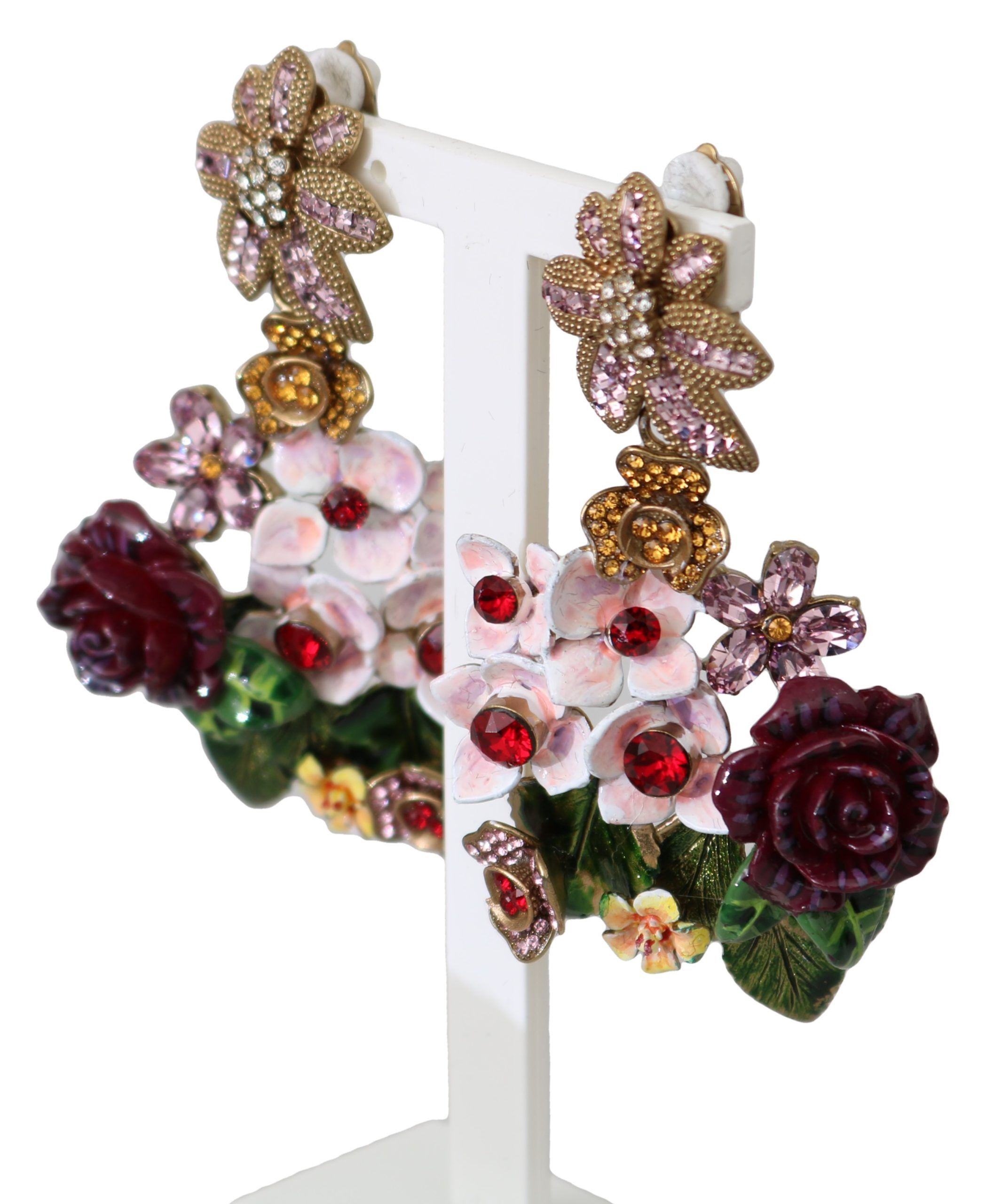 DOLCE & GABBANA
Gorgeous brand new with tags, 100% Authentic Dolce & Gabbana earrings.
Model: Clip-on, angling
Motive: FIORI BOUQUET, flowers
Material: 60% Brass, 20% glass, 20% crystals
Color: Gold, white, green
Crystals: Purple, red, gold
Logo details
Made in Italy

Length: 7 cm