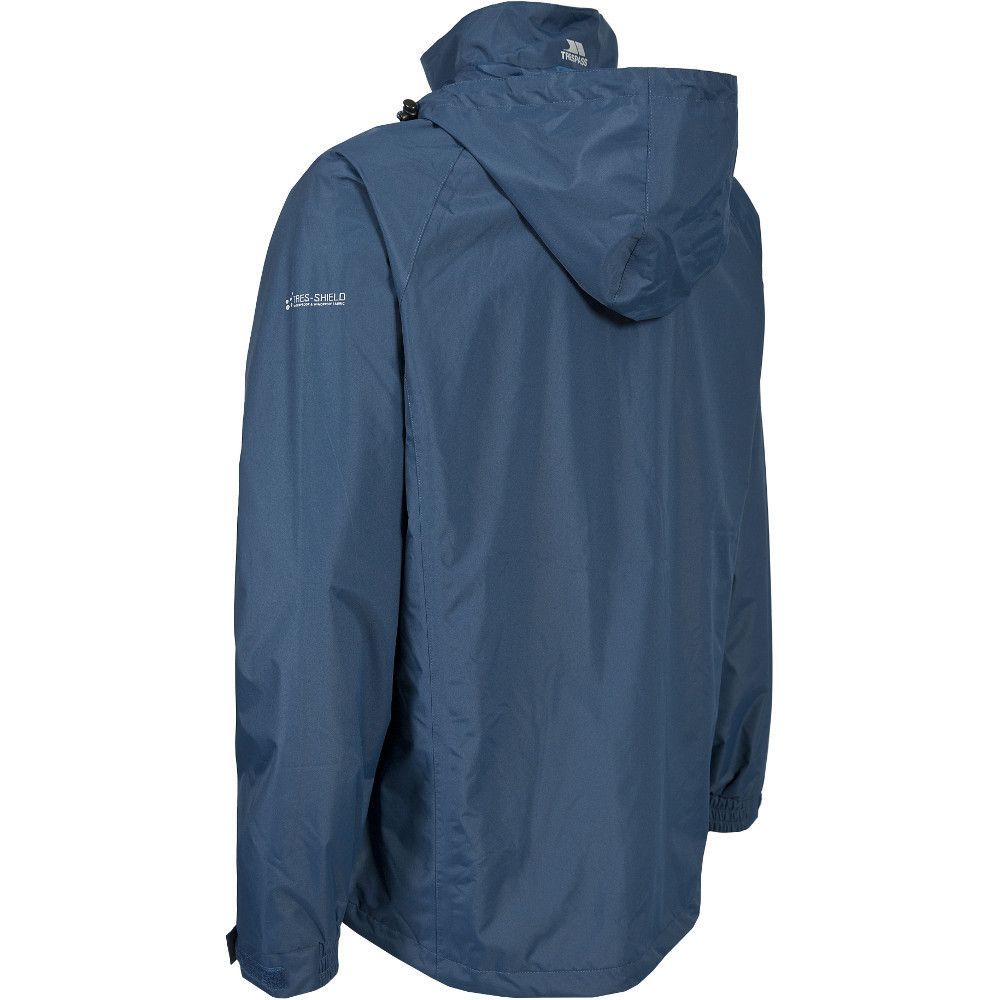 Adjustable concealed hood. 2 pockets. Hem drawcord. Elasticated cuff with tab. Waterproof 3000mm, windproof, taped seams. Shell: 100% Polyester Pongee PVC coating, Mesh lining: 100% Polyester. Trespass Mens Chest Sizing (approx): S - 35-37in/89-94cm, M - 38-40in/96.5-101.5cm, L - 41-43in/104-109cm, XL - 44-46in/111.5-117cm, XXL - 46-48in/117-122cm, 3XL - 48-50in/122-127cm.