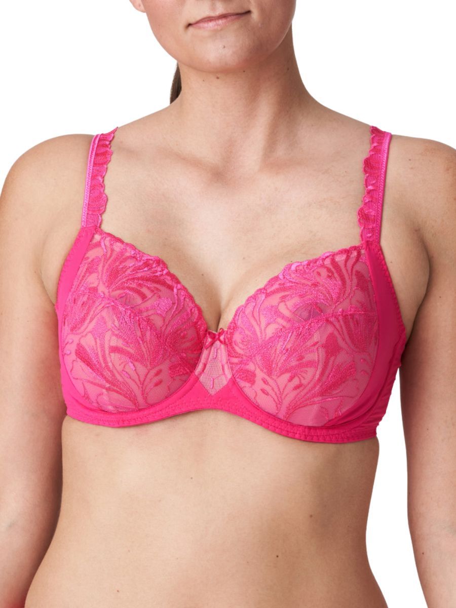 PrimaDonna Disah Full Cup Bra. With corset-style cups made from tulle, an opaque side panel and floral embroidery. Product is hand wash only.