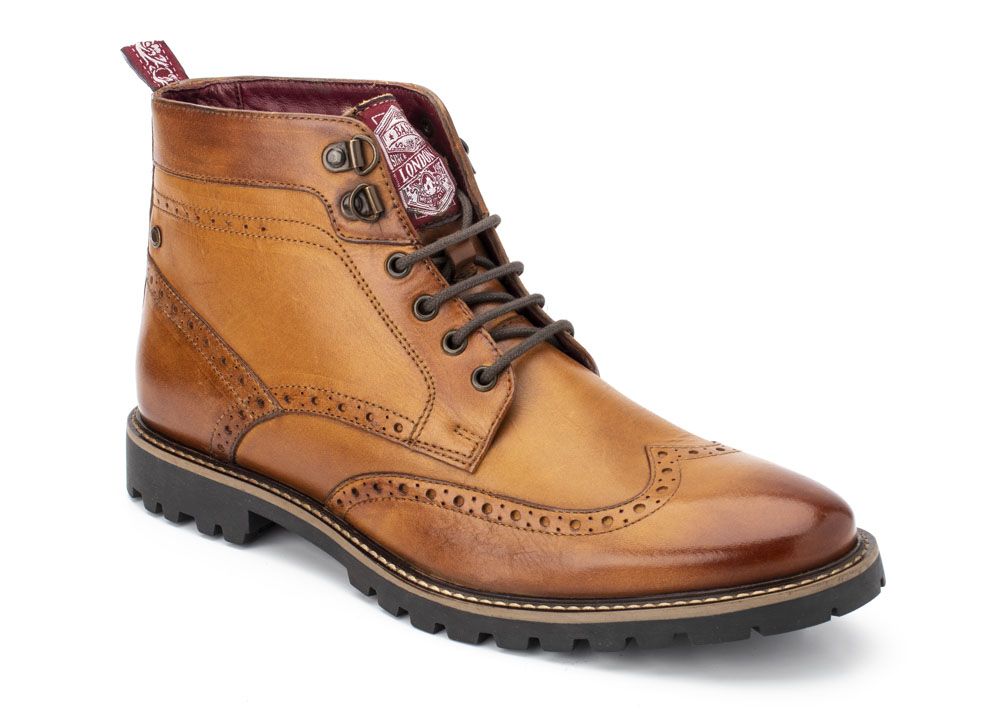 base london bower brogue boots in tan