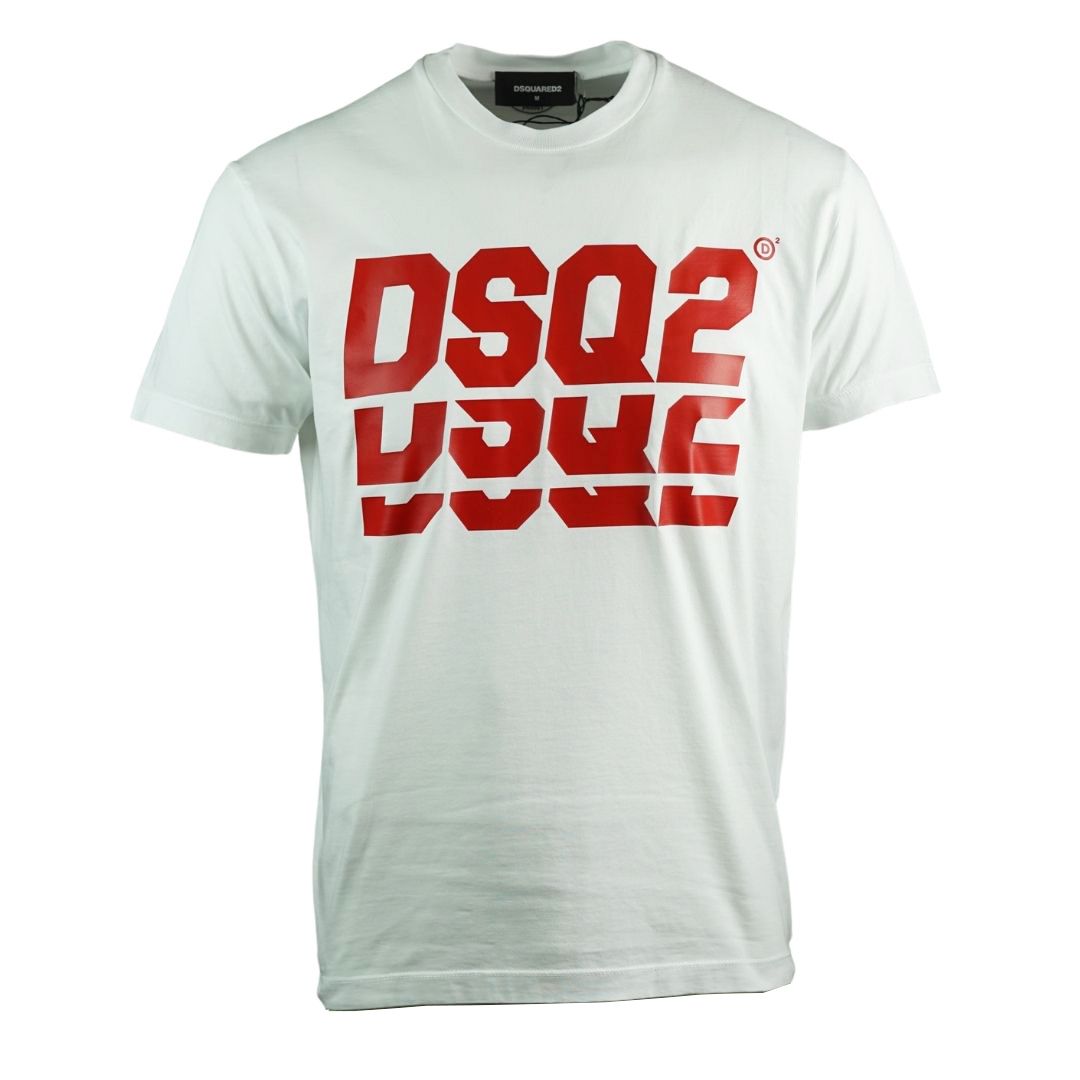 Dsquared2 Layered Logo Cool Fit White T-Shirt. Short Sleeved White Tee. Cool Fit Style, Fits True To Size. 100% Cotton. Dsquared2 Layered Red Logo. S71GD0809 S20694 100