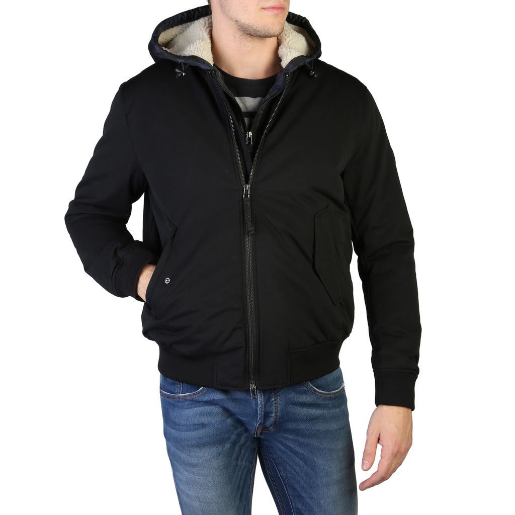 Collection: Fall/Winter   Gender: Man   Type: Bomber   Fastening: zip   Sleeves: long   External pockets: 2   Material: cotton 43%, polyester 57%   Main lining: polyester 100%   Pattern: solid colour   Washing: wash at 30° C   Model height, cm: 185   Model wears a size: L   Hood: removable   Inside: lined, padded   Hems: ribbed   Details: visible logo