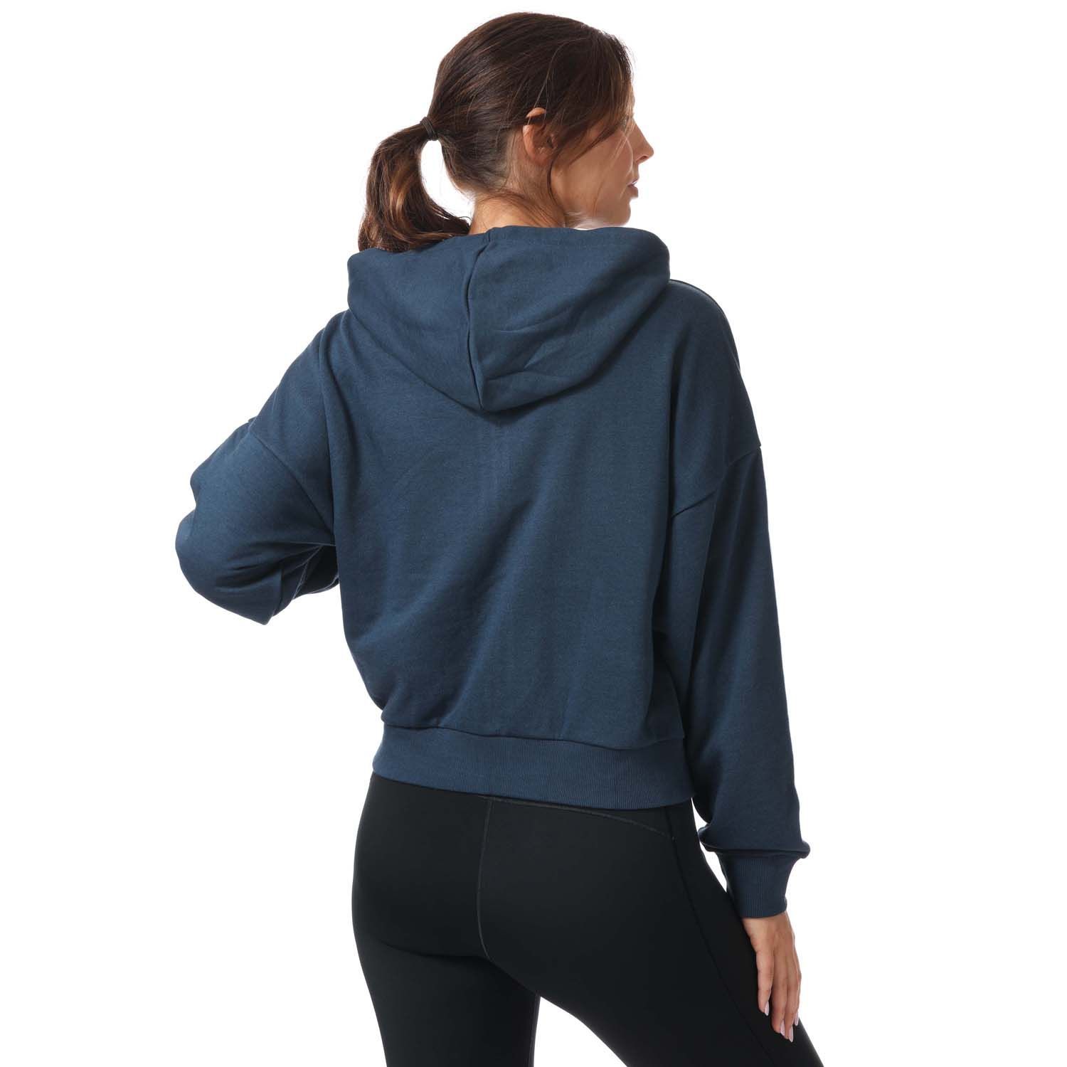 Womens adidas Essentials 3- Stripes Zip Hoody in navy.- Lined drawcord hood. - Long sleeves.- Full fastening.- Split pouch pocket.- Ribbed cuffs and hem.- Embroidered branding.- Straight hem.- Main Material: 53% Cotton  36% Polyester (Recycled)  11% Rayon. Hood Lining: 100% Cotton.- Ref: GL1463