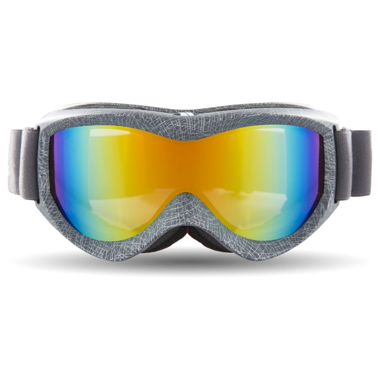 Petrol effect mirrored dual lens. Printed frame. UV 400nm protection. Antifog coating and strategic ventilation. 3 layer face fitting foam. Adjustable headband.