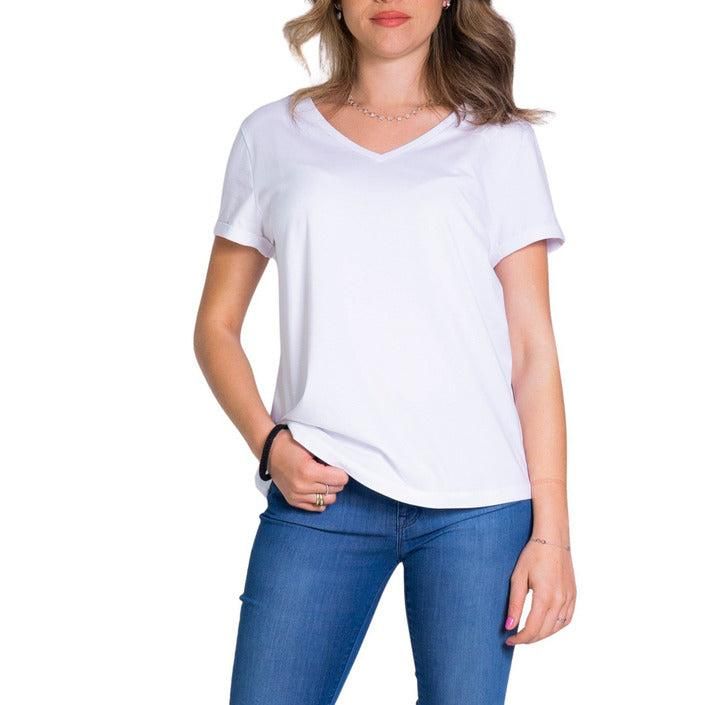 Brand: Ea7
Gender: Women
Type: T-shirts
Season: Spring/Summer

PRODUCT DETAIL
• Color: white
• Pattern: plain
• Fastening: slip on
• Sleeves: short
• Neckline: v-neck

COMPOSITION AND MATERIAL
• Composition: -100% cotton 
•  Washing: machine wash at 30°