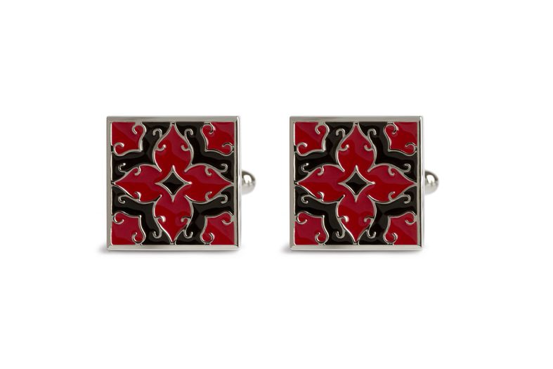 This enamelled Black and Red cufflink is inspired by Spains Alhambra monument.