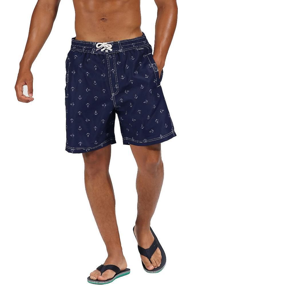 100% polyester Taslan fabric. Quick drying fabric. All over print. Adjustable draw cord waist. 2 side pockets. 1 back pocket. Mesh brief liner with security pocket.