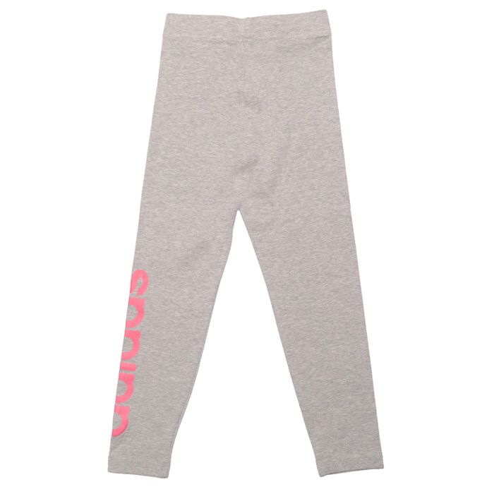 Infant Girls adidas Linear Leggings  Grey. <BR><BR>- Fitted fit hugs the body from hip to ankle<BR>- Long length<BR>- Rubber-print adidas linear badge.  <BR>- Extended waistband<BR>- 92% Cotton  8% Elastane  Machine washable. <BR>- Ref: EH6176I