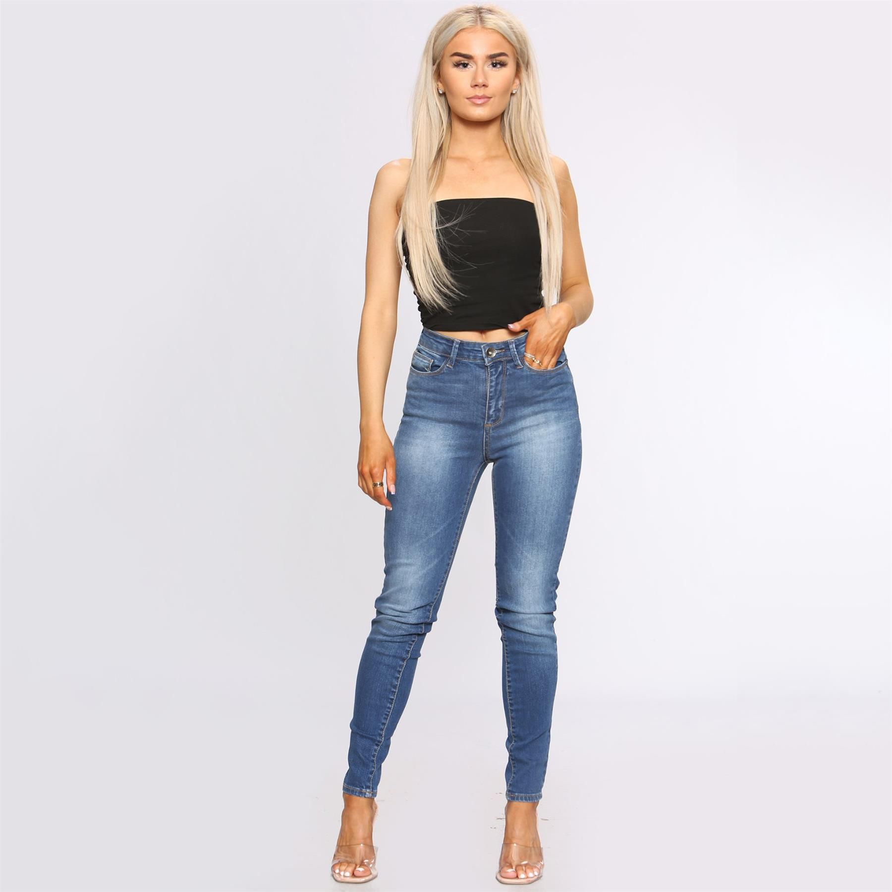 Enzo Womens Skinny Stretch Jeans, Slim Fitted Jeans With Faded Detail to Leg, Featuring 2 Front Pockets, 2 Back Pockets and 1 Coin Pocket, Zip Fly Fastening, 98% Cotton, 2% Elastane, Ideal for casual wear