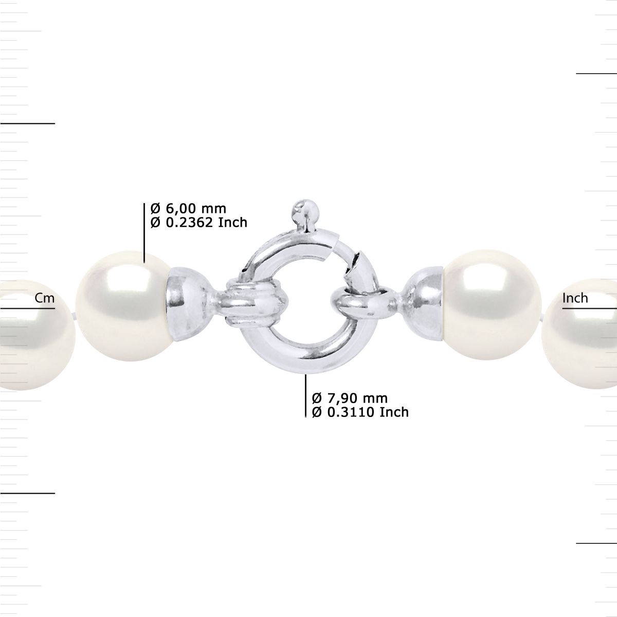 Necklace Rang Princesse true Cultured Freshwater Pearls 6-7 mm - 0,24 in - Natural White Color ring clasp White Gold 375 
- Length 42 cm , 16,5 in - Our jewellery is made in France and will be delivered in a gift box accompanied by a Certificate of Authenticity and International Warranty