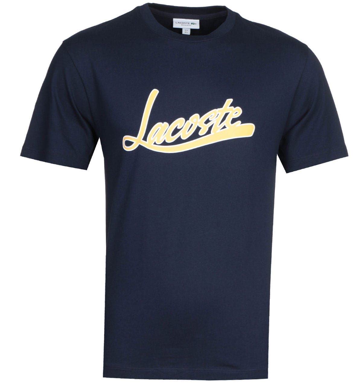 <p>A pure cotton composition, crafted by Lacoste. The Lacoste Homme Navy Logo T-Shirt is a lightweight garment, fitted with a crew neck and ribbed trims. This iconic design is finished with the Lacoste logo embossed at the chest.</p><ul><li>Cotton composition</li><li>Crew neck</li><li>Ribbed trims</li><li>Lacoste logo embossed on chest</li></ul><p>Style & Fit:</p><ul><li>Regular fit</li><li>Fits true to size</li></ul><p>Fabric Composition & Care:</p><ul><li>100% Cotton</li><li>Machine washable</li></ul>