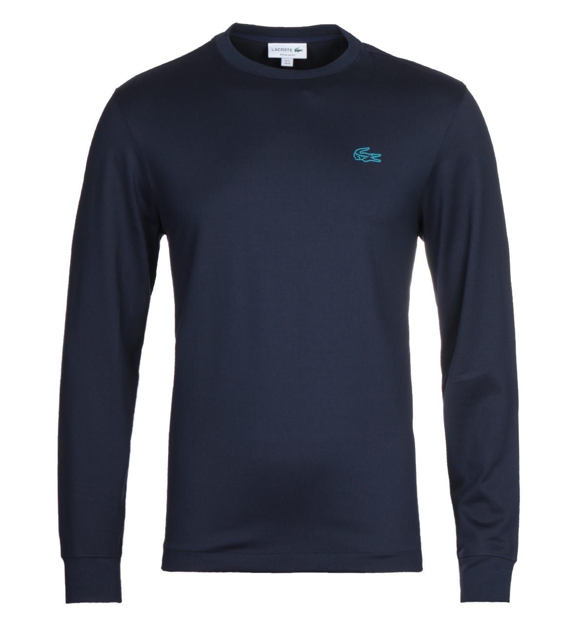<p>A pure cotton composition, crafted by Lacoste. The Lacoste Homme Navy Long Sleeve T-Shirt is a lightweight garment, fitted with a crew neck and ribbed trims. This iconic design is finished with the Lacoste logo embroidered at the chest.</p><ul><li>Cotton composition</li><li>Crew neck</li><li>Long sleeve</li><li>Ribbed trims</li><li>Lacoste logo embroidered on chest</li></ul><p>Style & Fit:</p><ul><li>Regular fit</li><li>Fits true to size</li></ul><p>Fabric Composition & Care:</p><ul><li>100% Cotton</li><li>Machine washable</li></ul>