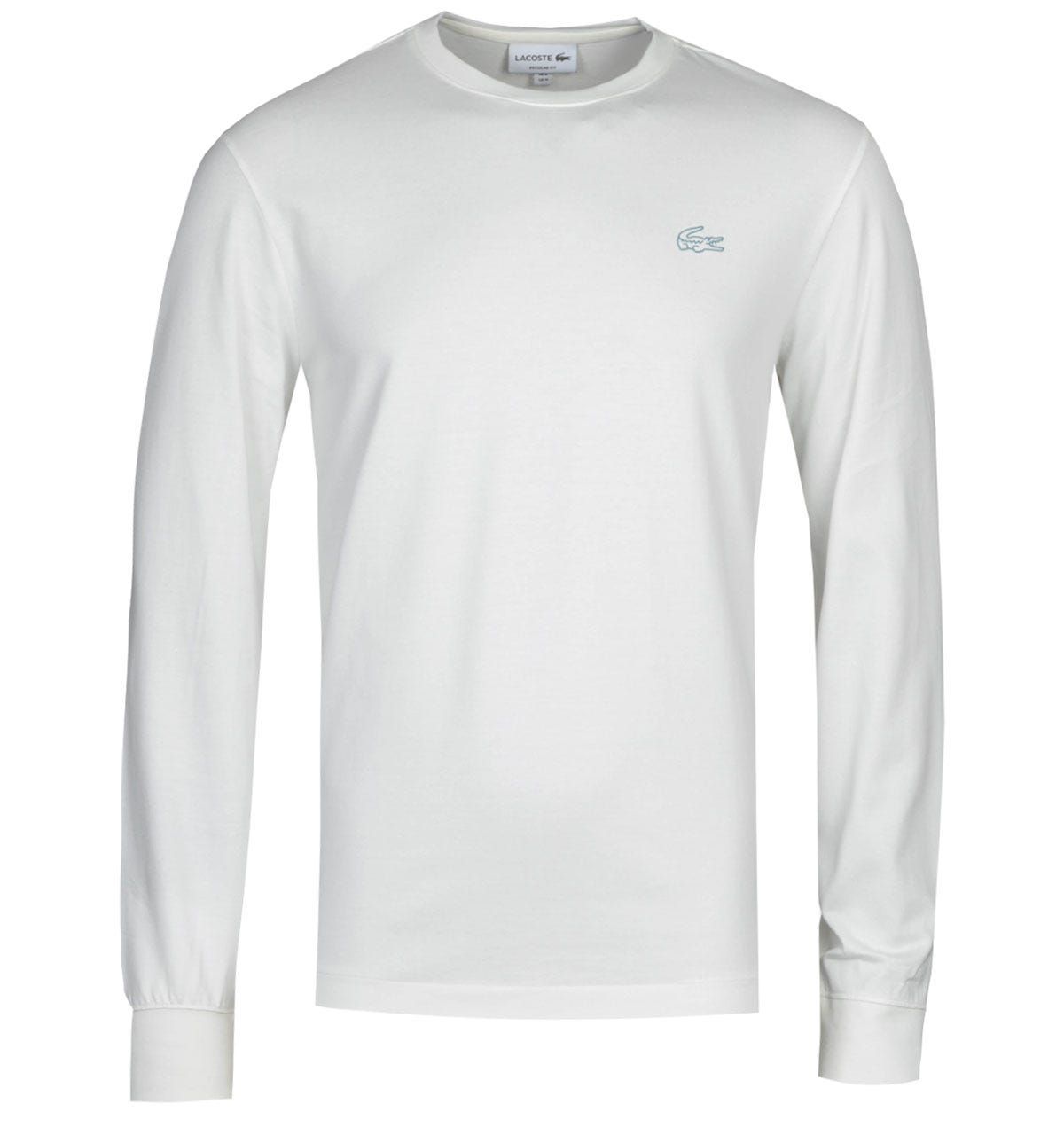 <p>A pure cotton composition, crafted by Lacoste. The Lacoste Homme White Long Sleeve T-Shirt is a lightweight garment, fitted with a crew neck and ribbed trims. This iconic design is finished with the Lacoste logo embroidered at the chest.</p><ul><li>Cotton composition</li><li>Crew neck</li><li>Long sleeve</li><li>Ribbed trims</li><li>Lacoste logo embroidered on chest</li></ul><p>Style & Fit:</p><ul><li>Regular fit</li><li>Fits true to size</li></ul><p>Fabric Composition & Care:</p><ul><li>100% Cotton</li><li>Machine washable</li></ul>
