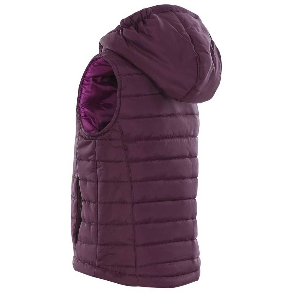 Girls casual gilet with detachable hood. Lightly padded with bubble stitching. Contrast lining and front zip. Inner storm flap. Hem adjusters. 2 x low profile zip pockets. Detachable hood with stud fastening. Ideal for wearing outside on a cold day. Shell: 100% Polyamide AC Coating. Lining: 100% Polyester. Filling: 100% Polyester.
