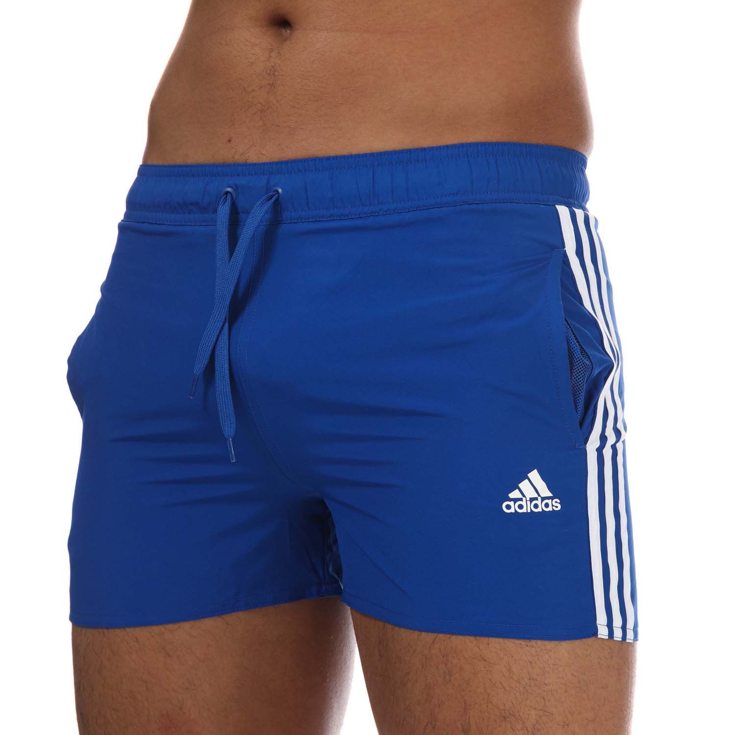 Mens adidas 3-Stripes CLX Swim Shorts in royal blue.- Drawcord on elastic waist.- Side pockets.- Mesh inner briefs.- Quick-drying.- 3-Stripes to sides.- Main Material: 100% Polyester (Recycled). Inner Brief: 100% Polyester (Recycled). - Ref: FJ3365