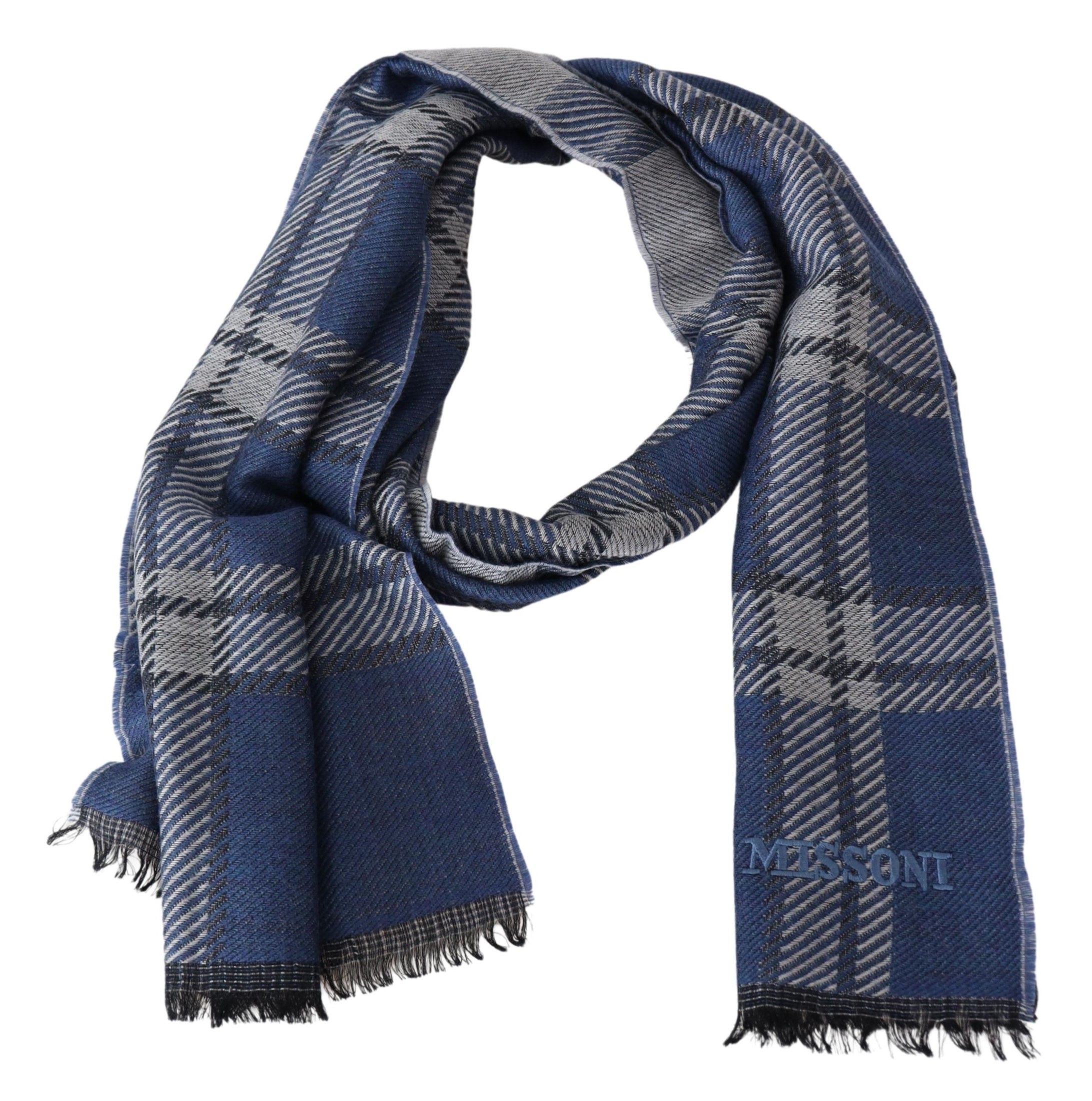 Save 36% Missoni Blue Wool Knit Plaid Unisex Neck Wrap Shawl Scarf Womens Mens Accessories Mens Scarves and mufflers 