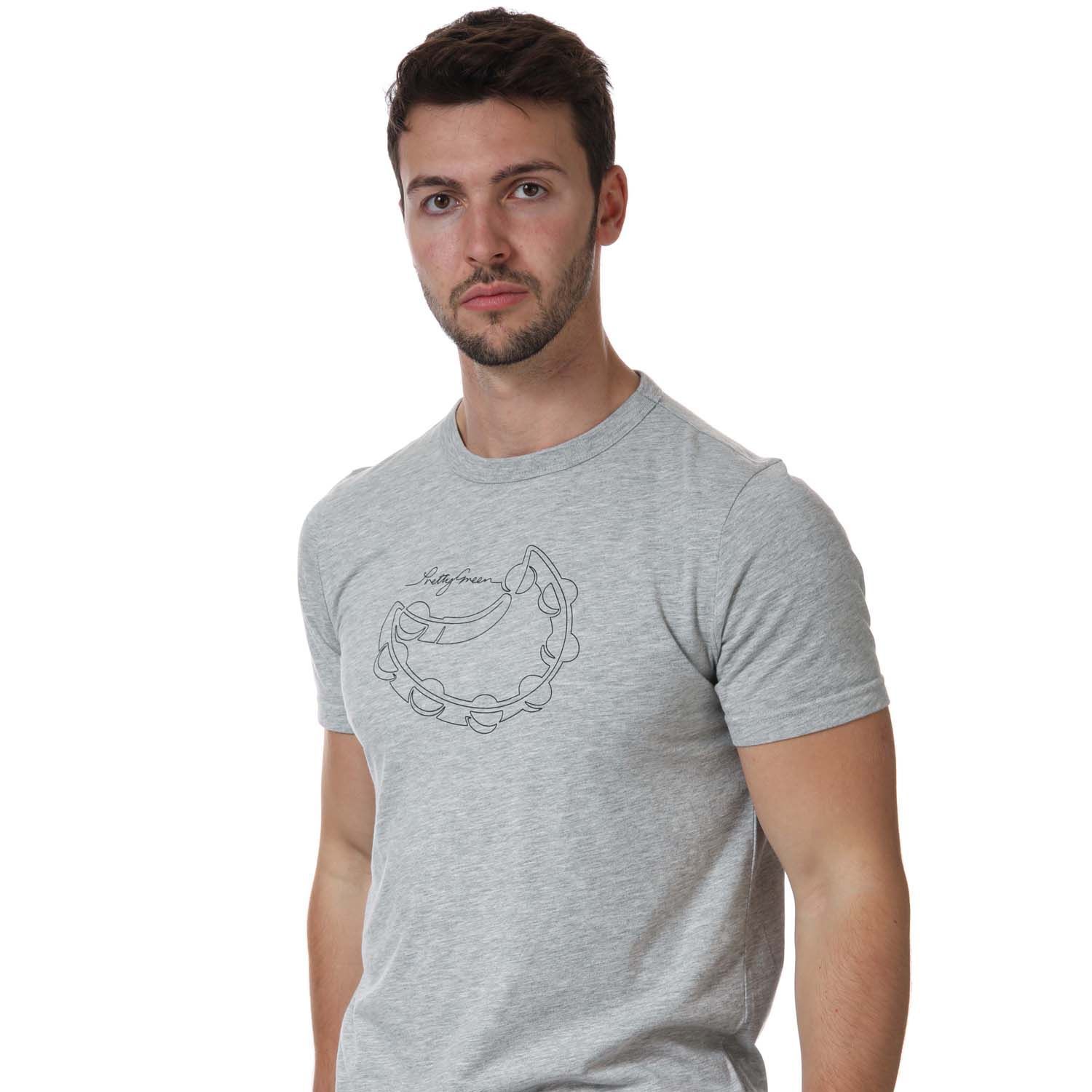 Mens Pretty Green Tambourine Print T- Shirt in grey marl.- Ribbed crew neckline.- Short sleeves.- Graphic designed.- Slim fit.- 50% Cotton  50% Polyester.  Machine wash at 30 degrees.- Ref: G21Q3MUJER979