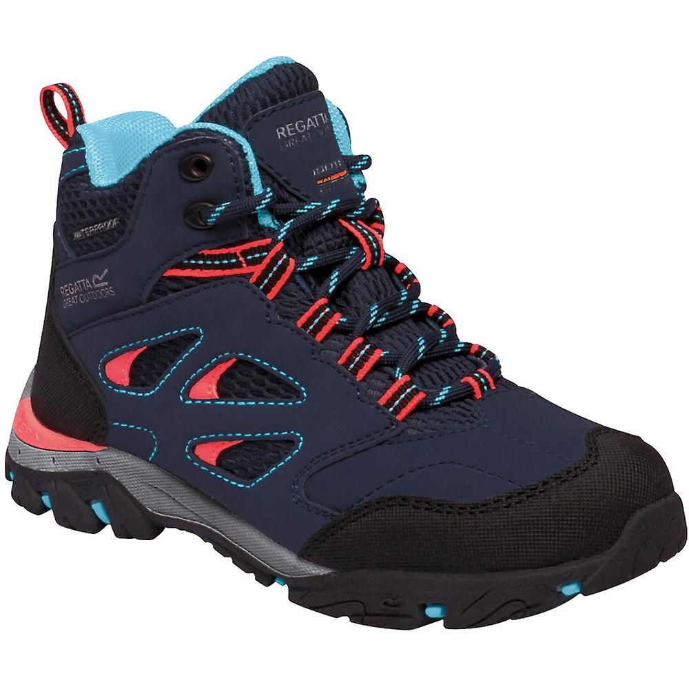 85% Polyurathane, 15% Polyester. Childrens hiking boots made of Isotex waterproof material. Seam sealed with internal membrane bootee liner. Hydropel water resistant technology. Enclosed hardwear for reduced trip hazard. Abrasion toe and heel bumpers. EVA comfort footbed. Stabilising shank technology - (sizes 13 UK Child/32 EU and above). Internal EVA Pocket for underfoot comfort and reduced weight. New rubber outsole with self cleaning properties, angled lugs for propulsion, braking and larger heel grip to spread impact.