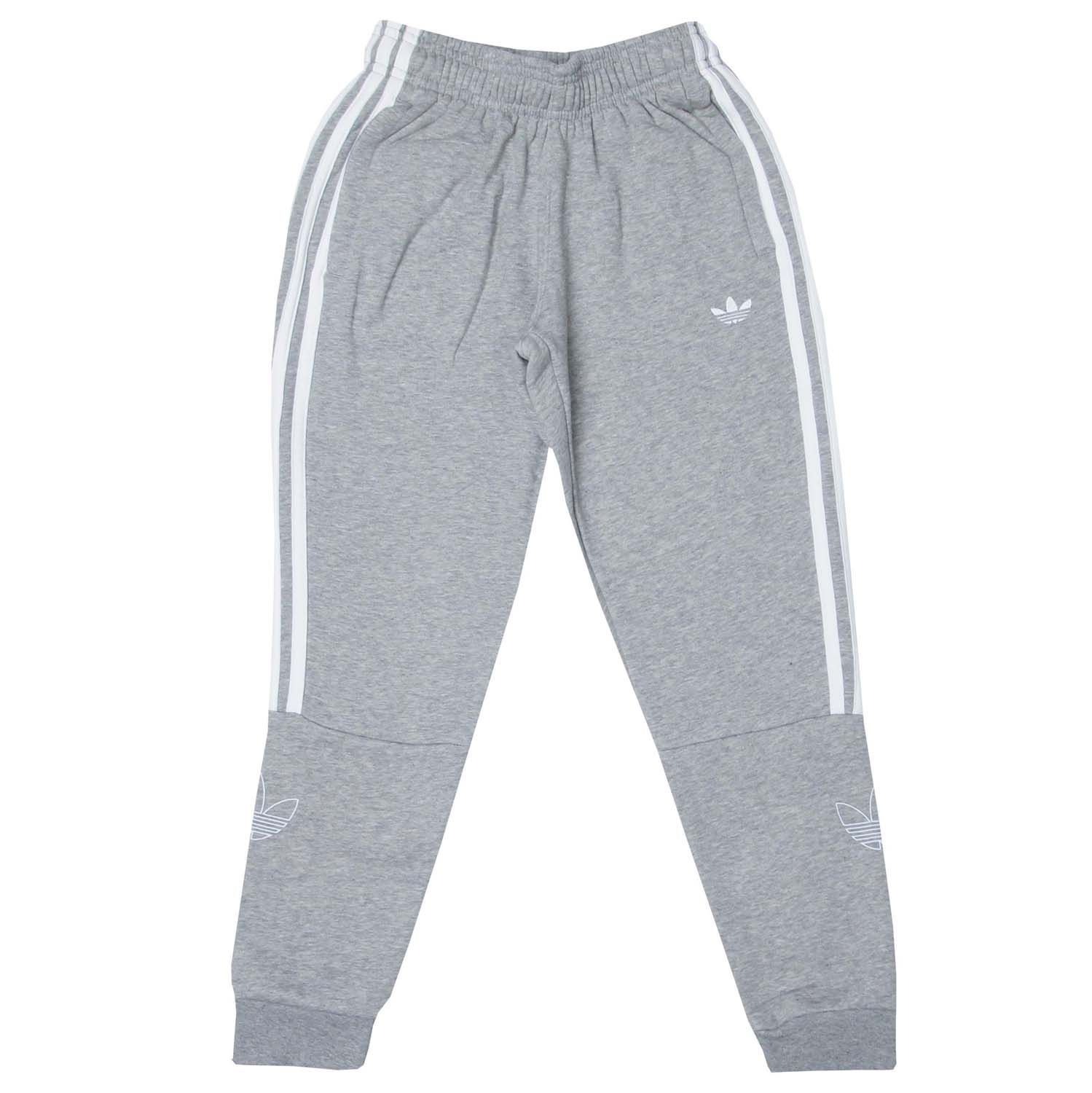 Junior Boys adidas Originals Outline Pants in grey heather.- Drawcord on elastic waist.- Back pocket.- Side pockets.- Ribbed cuffs.- Fleece.- Embroidered Trefoil logo.- 3- Stripes design.- Regular fit.- Main Material: 77% Cotton  23% Polyester (Recycled). Rib Part: 95% Cotton  5% Elastane.- Ref: ED7854J