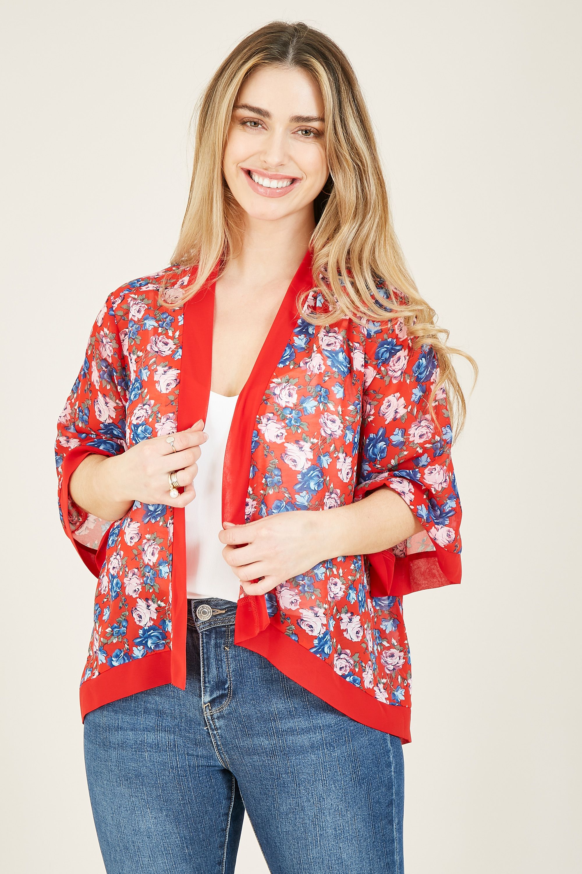 Mela Rose Printed Short Kimono