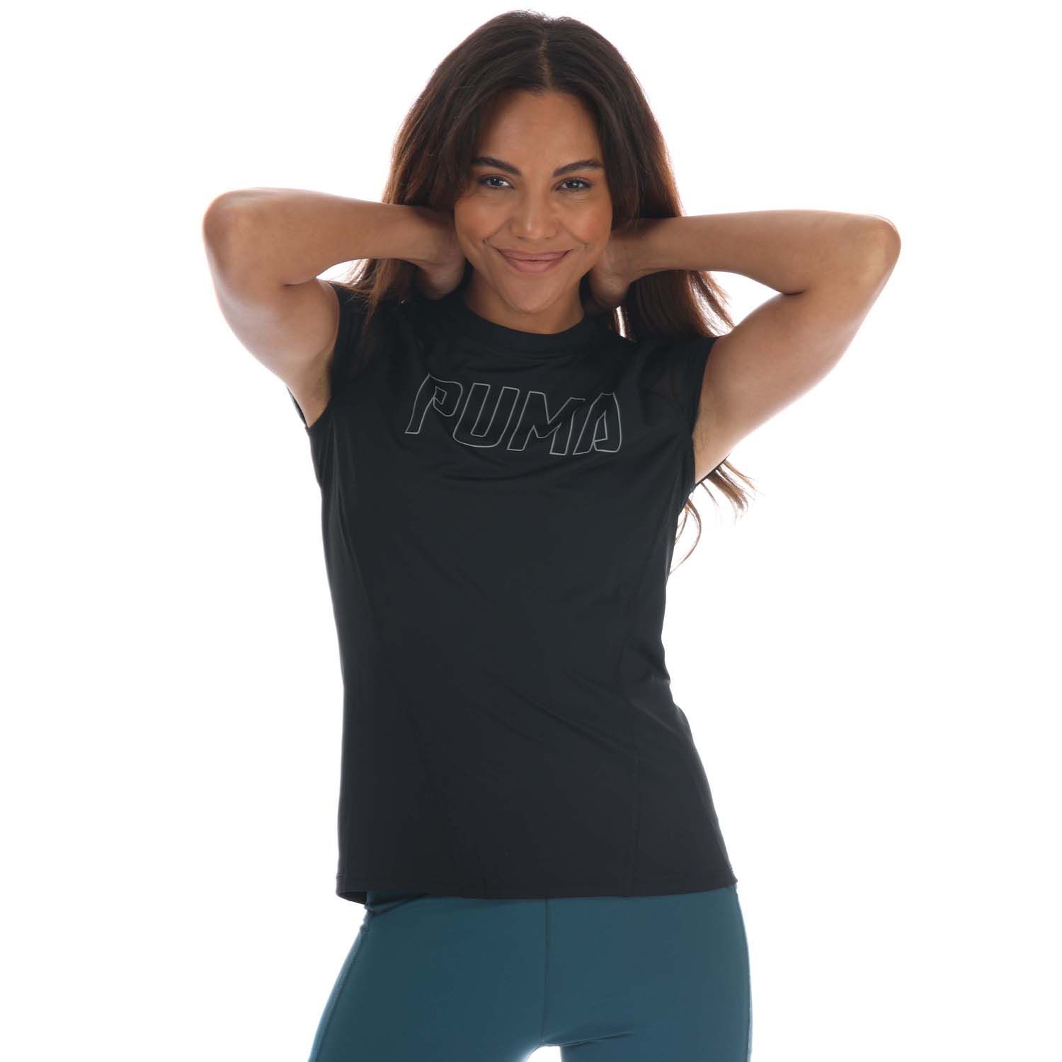 Womens Puma Training T- Shirt in black.- Crew neck.- Short sleeves.- Mesh panels on the shoulders.- Regular fit.- Shell: 92% Polyester  8% Elastane. - Ref: 51804701