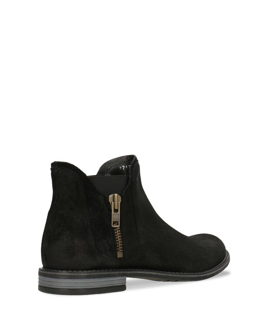 Black suede zip-up ankle boots