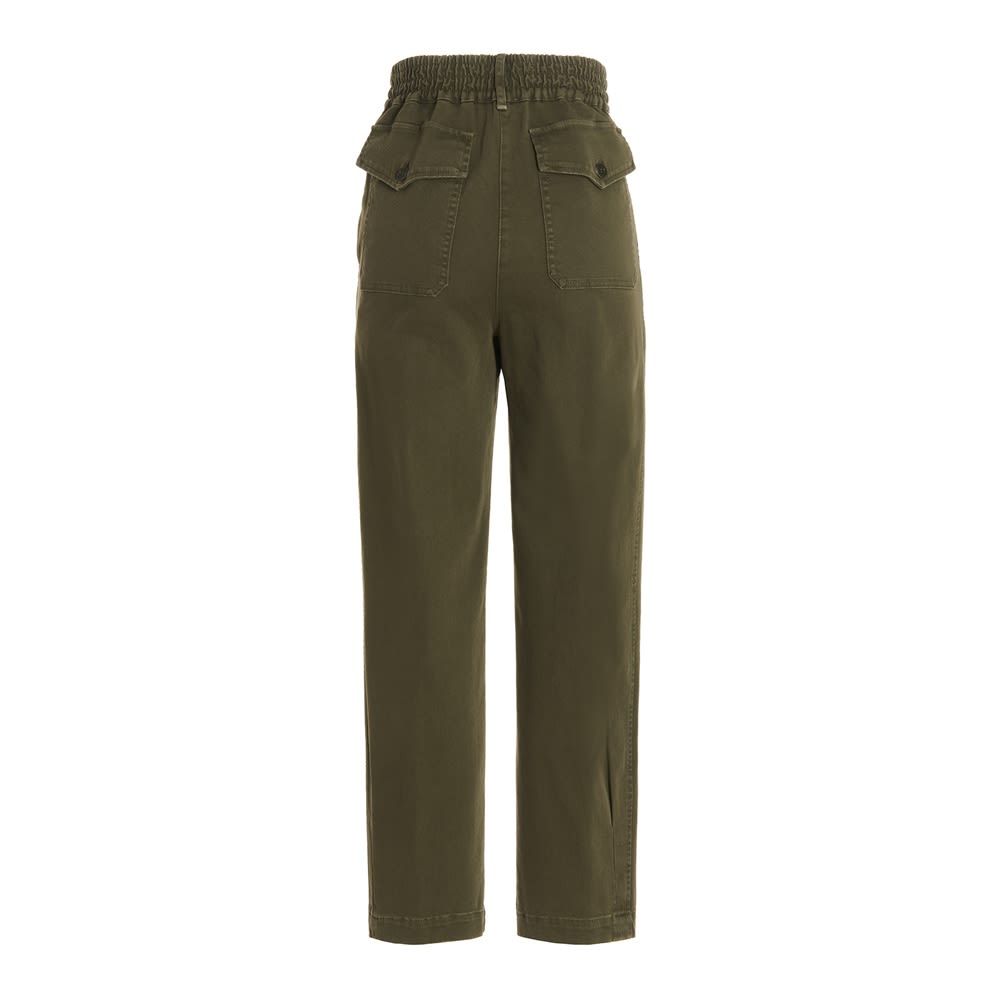 Cotton trousers with pockets, a zip and button, a straight leg and elasticized waistband.