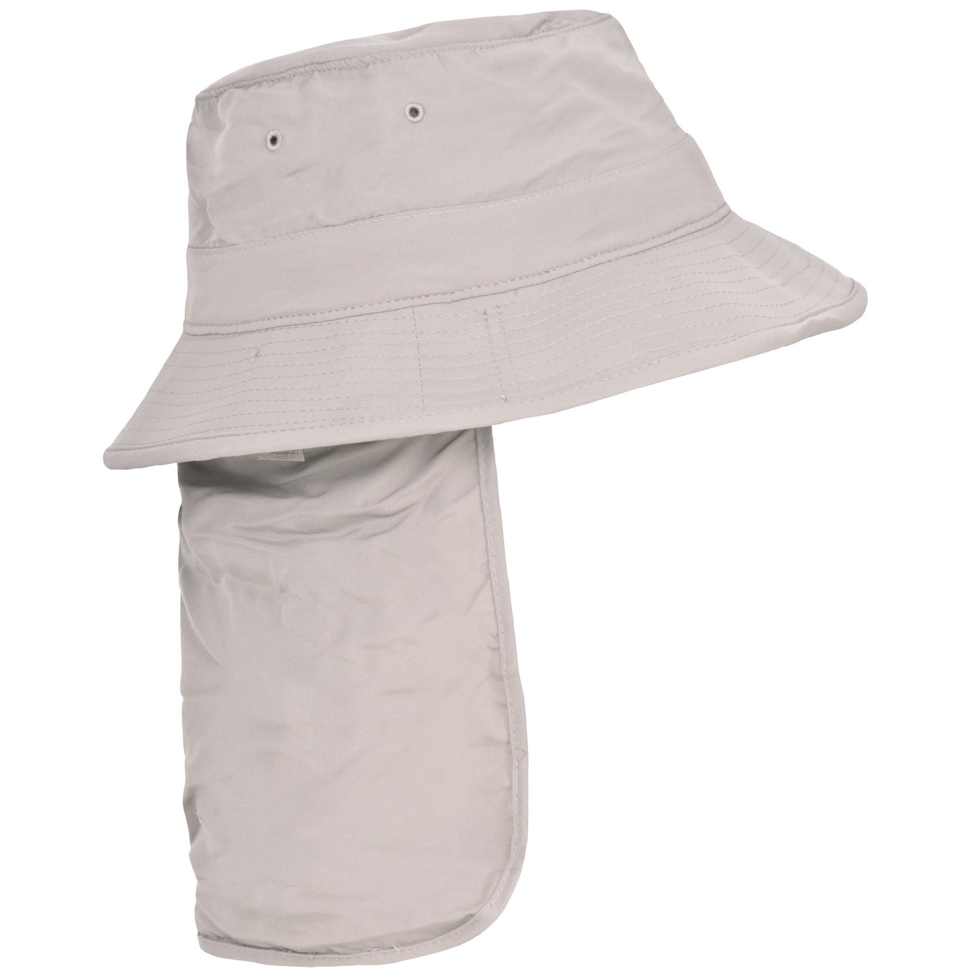 Unisex bucket hat. Foldaway neck protector. Tonal Trespass embroidery. 100% Polyamide. Quick dry. High wicking. UPF 40+.
