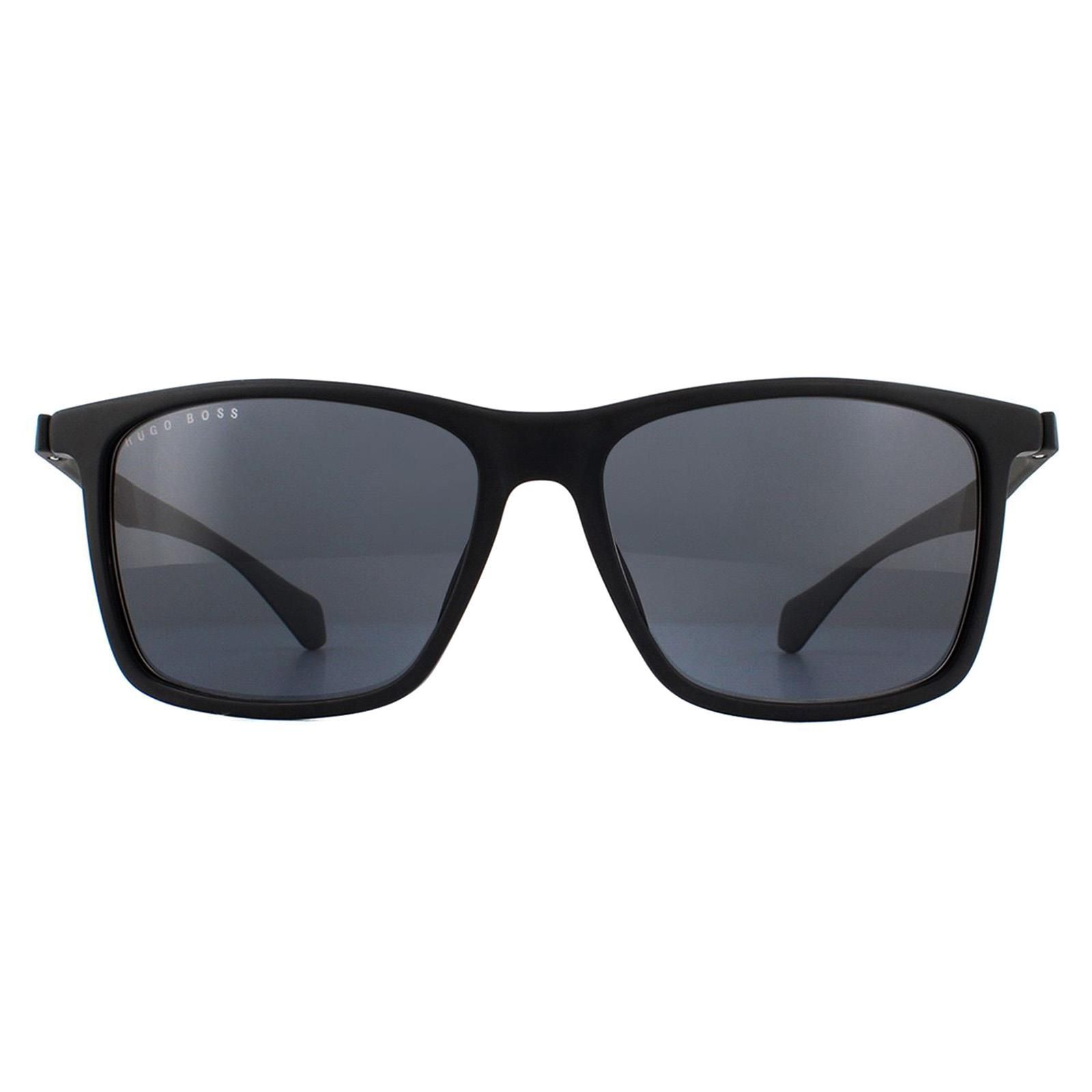 Hugo Boss Sunglasses BOSS 1078/S 003 IR Matte Black Grey are a sleek rectangular style for men. Made from lightweight acetate, the frame is very comfortable to wear and features the Hugo Boss logo on each temple.