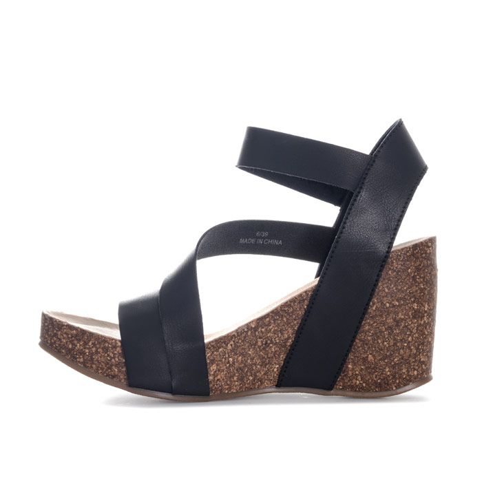 Womens Blowfish Malibu Hydra Wedge Sandals in black.<BR><BR>Faux leather platform wedge sandal.<BR>- Wraparound strap design.<BR>- Hook and loop ankle strap.<BR>- Contoured faux leather footbed.<BR>- Cork-effect wedge heel.<BR>- Embroidered Blowfish Malibu branding at ankle strap.<BR>- Heel height 8cm (3.1in) approximately.<BR>- Platform height 2.5cm (1“) approximately.<BR>- Synthetic upper  lining and sole.<BR>- Ref: BF6490G909<BR><BR>Measurements are intended for guidance only.