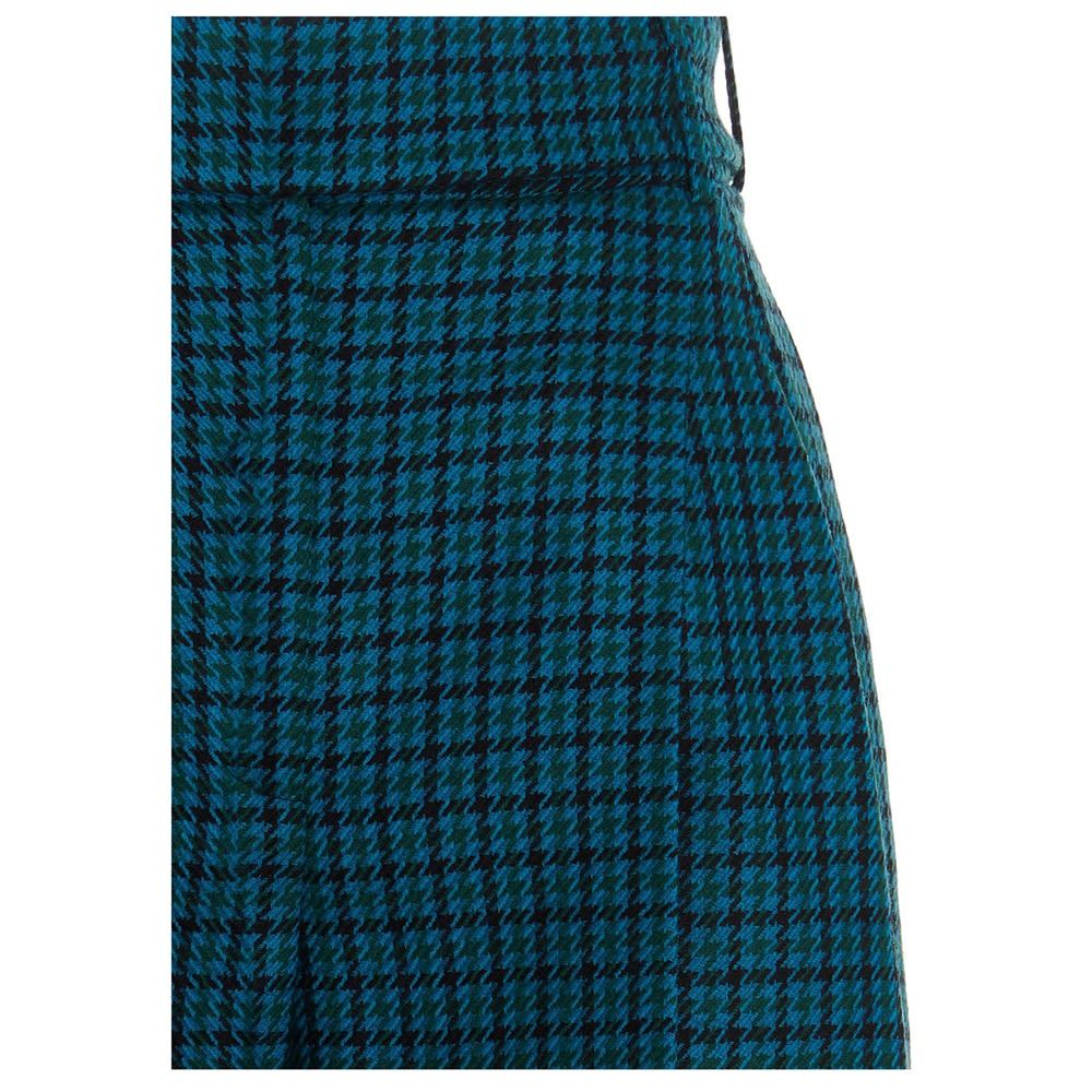 Prince of Wales wool, high waist pant skirt featuring a culotte style, front pleats, and a concealed hook-and-eye closure.  Cropped fit.