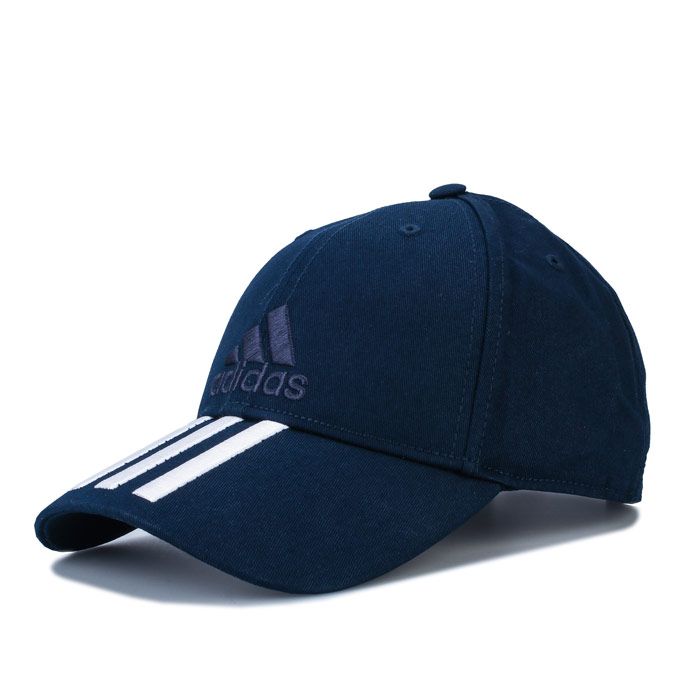 adidas Six Panel Classic 3-Stripes Cap in collegiate navy - white.<BR><BR>- Six-panel design.<BR>- Medium pre-curved brim with embroidered 3-Stripes.<BR>- climalite sweatband wicks away moisture during your run.<BR>- Adjustable buckled back strap for a custom  stay put fit.<BR>- adidas brandmark embroidered to front.<BR>- Comfortable cotton twill construction.<BR>- UPF 50+ UV PROTECTION.<BR>- Main material: 100% Cotton.  Sweatband: 100% Polyester.  Lining: 100% Polyester.  Machine washable.<BR>- Ref: BK0808