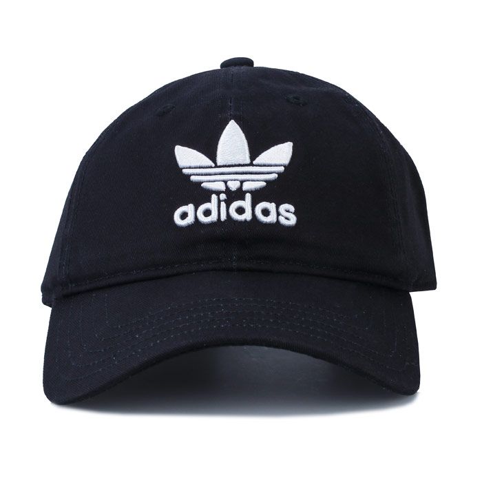 Mens adidas Originals Trefoil Classic Cap  Black. <BR><BR>- Poly-cotton blend for a secure and comfy wear. <BR>- Six-panel design. <BR>- Breathable eyelets to keep your head cool. <BR>- Adjustable strap at the back for a custom fit. <BR>- Curved peak finish. <BR>- White Trefoil to the front. <BR>- Shell; 100% cotton. Lining; 80% polyester  20% cotton. Machine washable. <BR>- Ref: BK7277