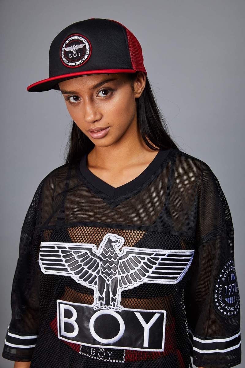 BOY eagle embroidered patch cap with side detailed mesh.