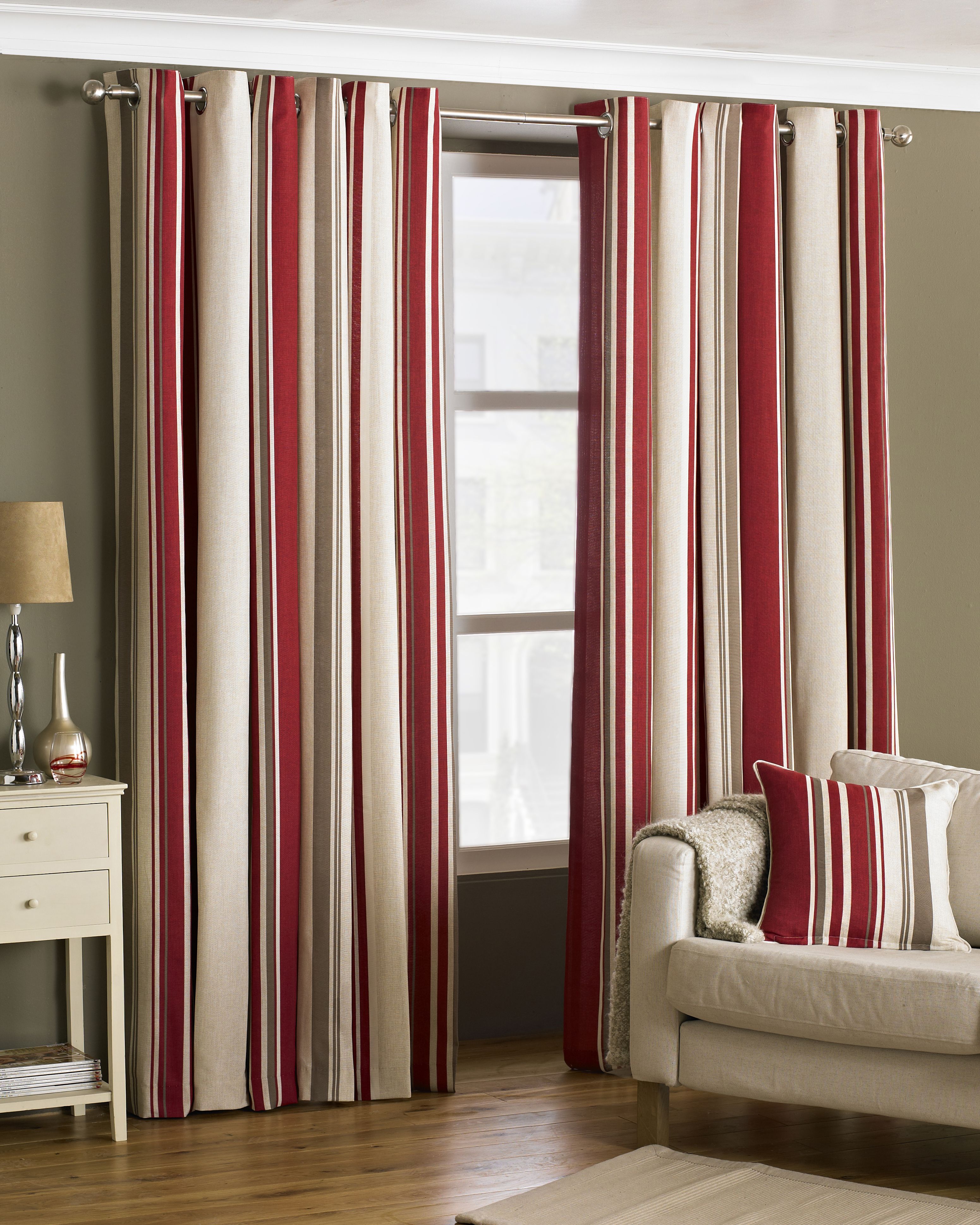 Broadway Striped Eyelet Curtains in Raspberry