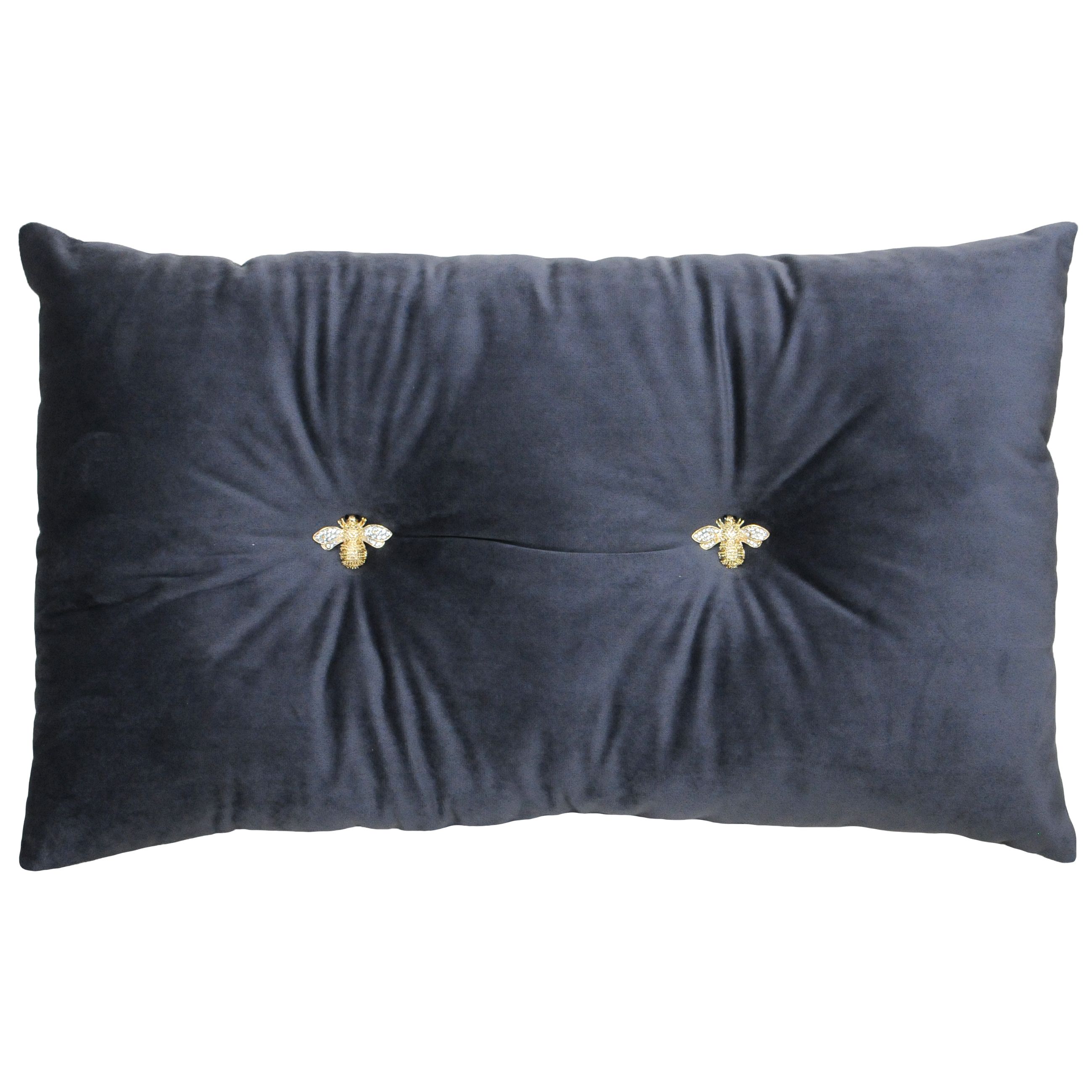 Make your boudoir buzz with colour with the fabulous Paoletti Bumble cushion. Created with super soft, velvet feel fabric this scatter cushion is a welcome addition to any chair, sofa or bed. This unique cushion features two sparkling bumble bee buttons which give this cushion a dash of subtle sparkle and work perfectly with the shimmering velvet material. Each cushion comes pre-filled with hollowfibre polyester to give a plush comfy feel. This delicately unique cushion needs to be treated carefully and can only be spot cleaned. Do not use an iron on this product.
